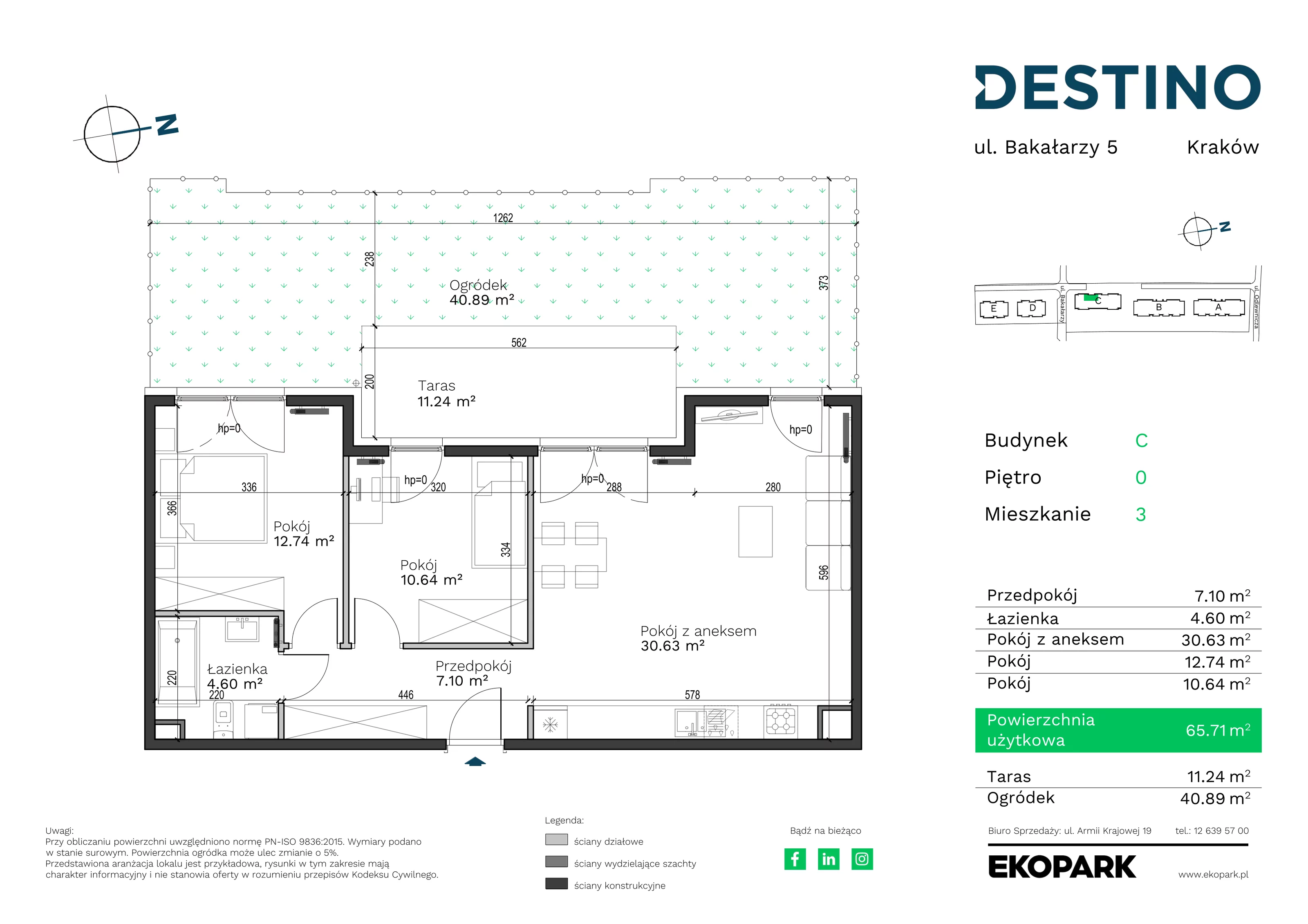 3 pokoje, mieszkanie 65,71 m², parter, oferta nr C-3, Destino, Kraków, Bronowice, Bronowice Małe, ul. Odlewnicza