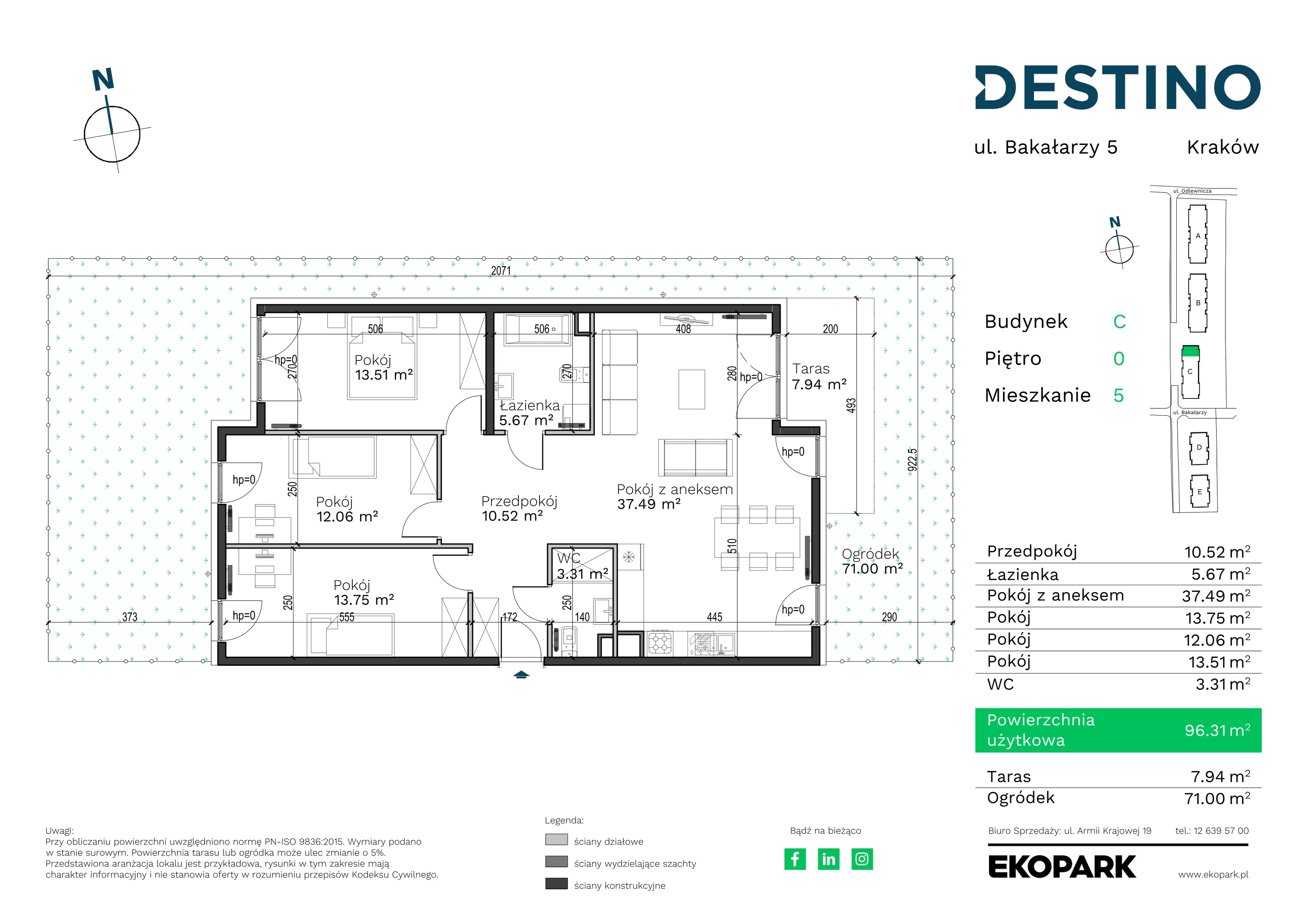 Mieszkanie 96,31 m², parter, oferta nr C-5, Destino, Kraków, Bronowice, Bronowice Małe, ul. Odlewnicza