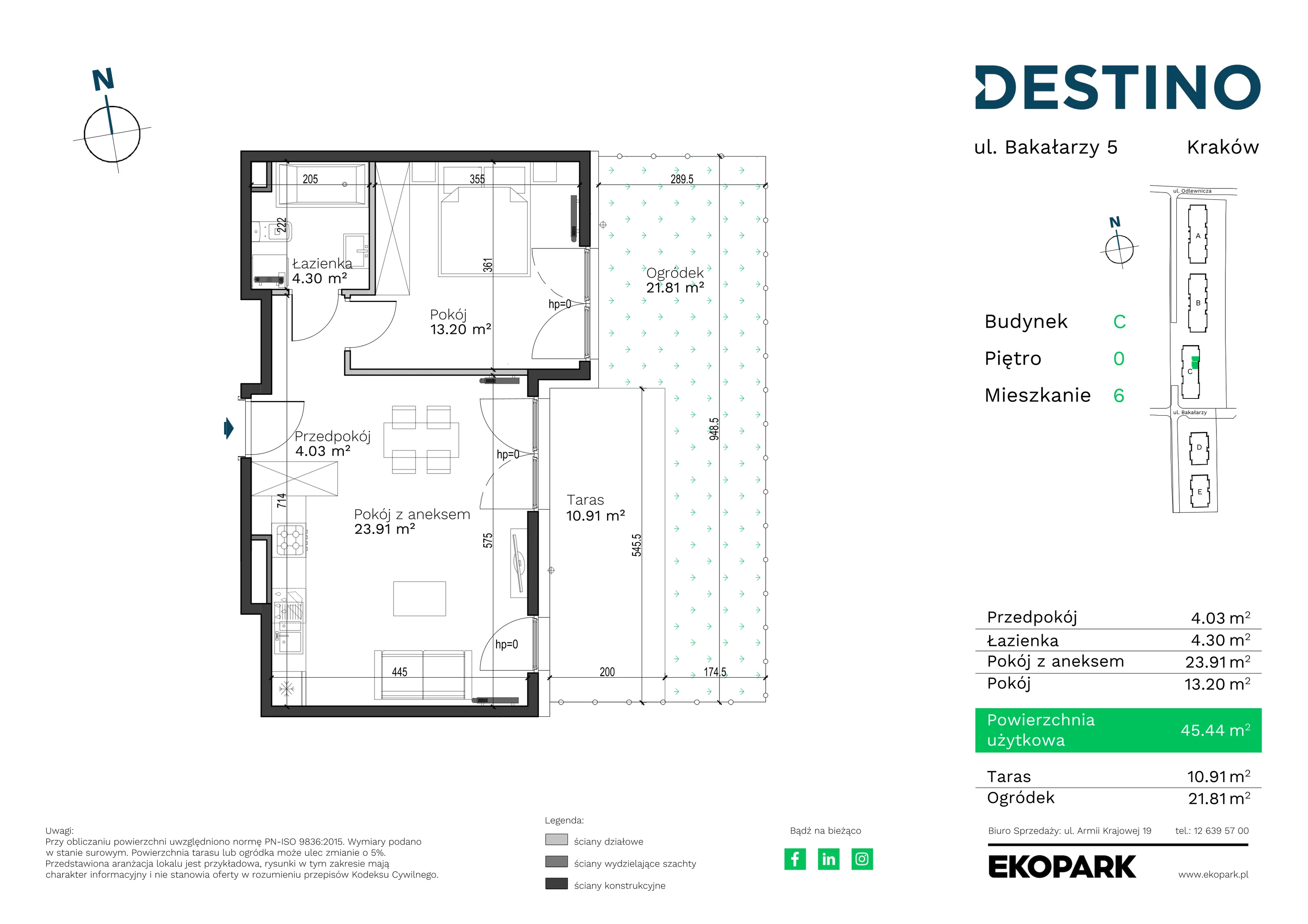 Mieszkanie 45,44 m², parter, oferta nr C-6, Destino, Kraków, Bronowice, Bronowice Małe, ul. Odlewnicza