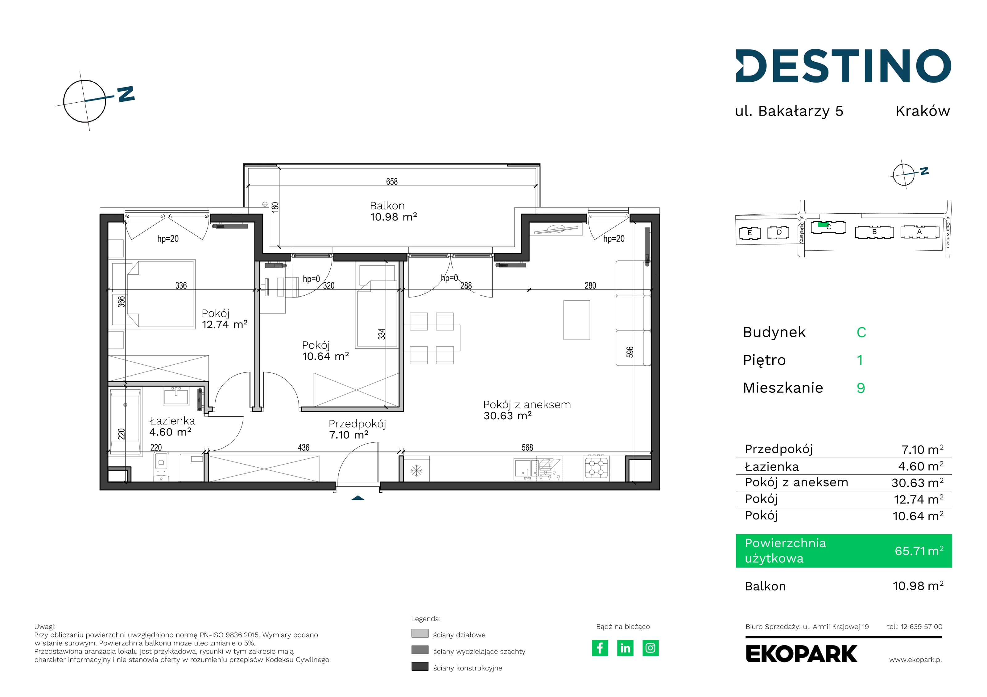 3 pokoje, mieszkanie 65,71 m², piętro 1, oferta nr C-9, Destino, Kraków, Bronowice, Bronowice Małe, ul. Odlewnicza