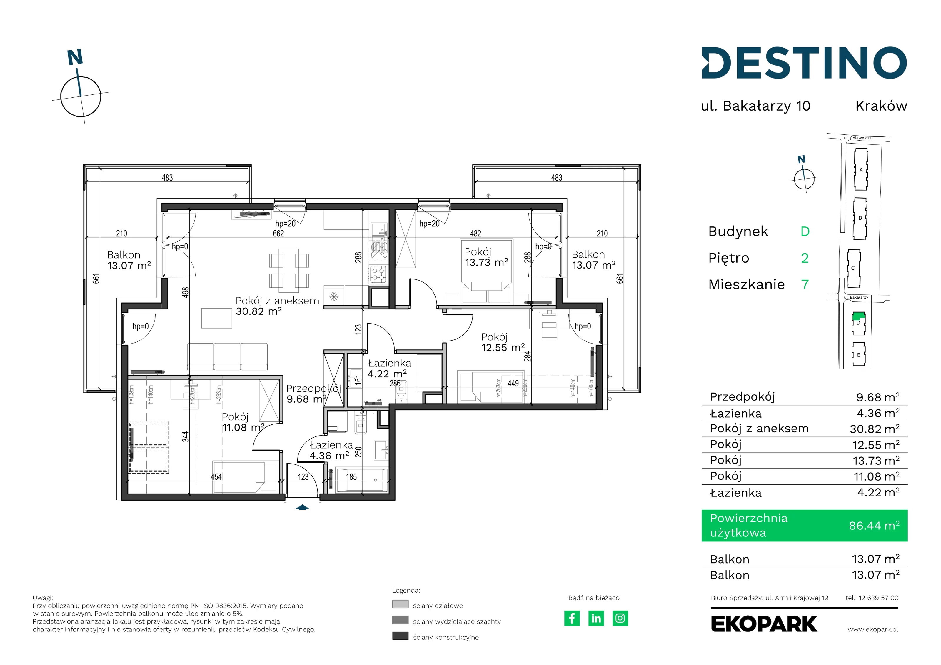 Mieszkanie 86,44 m², piętro 2, oferta nr D-7, Destino, Kraków, Bronowice, Bronowice Małe, ul. Odlewnicza