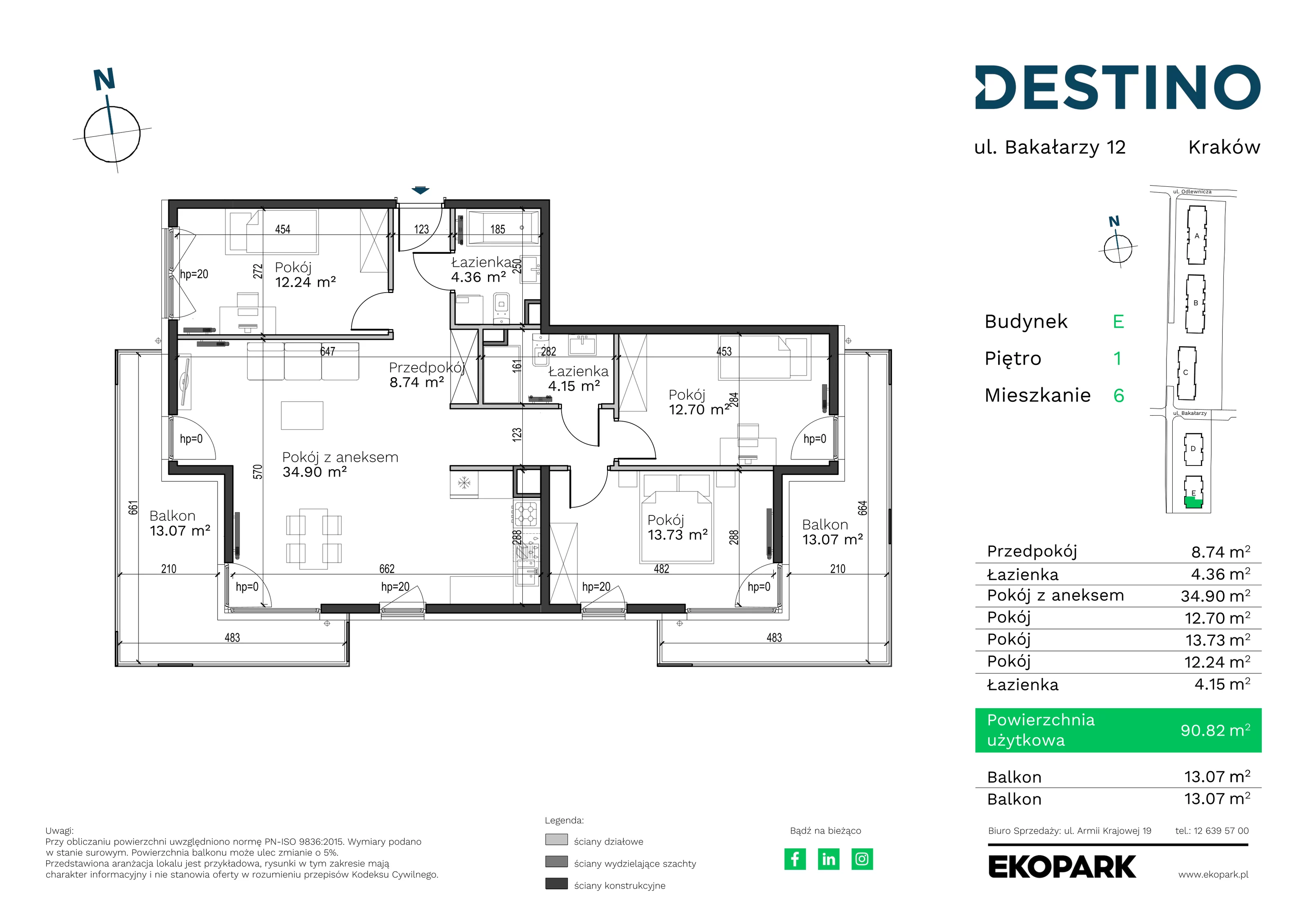 4 pokoje, mieszkanie 90,82 m², piętro 1, oferta nr E-6, Destino, Kraków, Bronowice, Bronowice Małe, ul. Odlewnicza