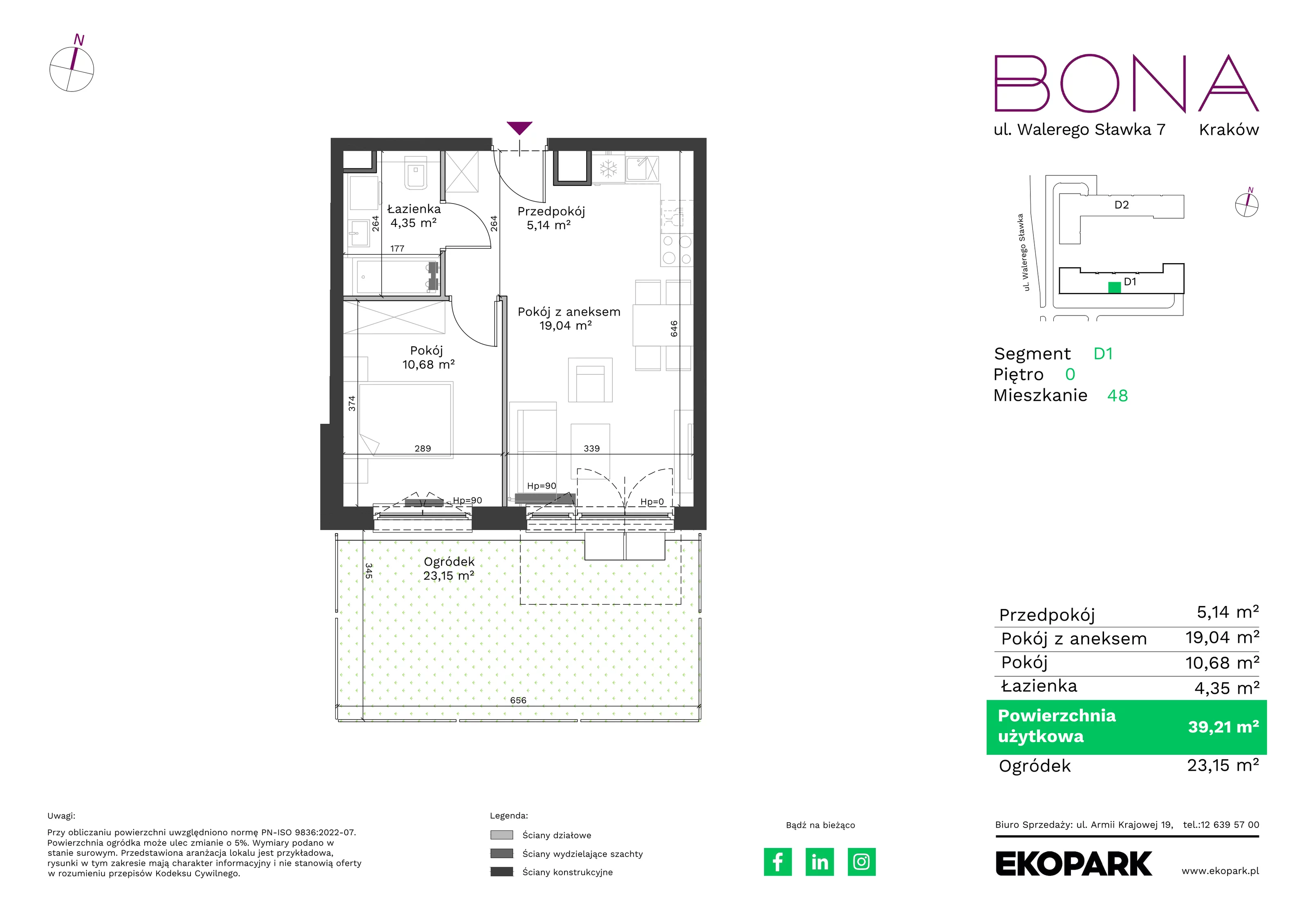 Mieszkanie 39,21 m², parter, oferta nr 48, BONA, Kraków, Podgórze Duchackie, ul. Walerego Sławka 7