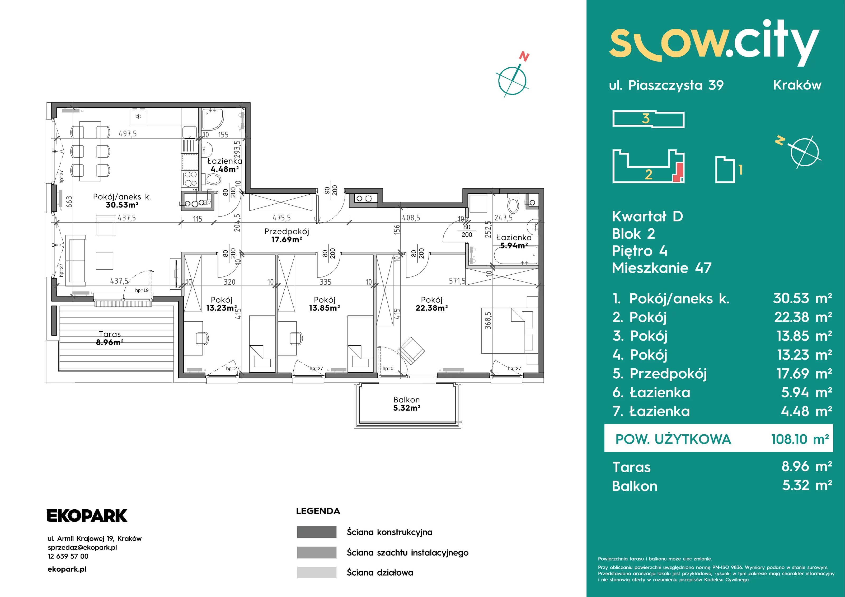 4 pokoje, mieszkanie 108,10 m², piętro 4, oferta nr D2-47, Slow City - Etap D, Kraków, Prądnik Biały, ul. Piaszczysta