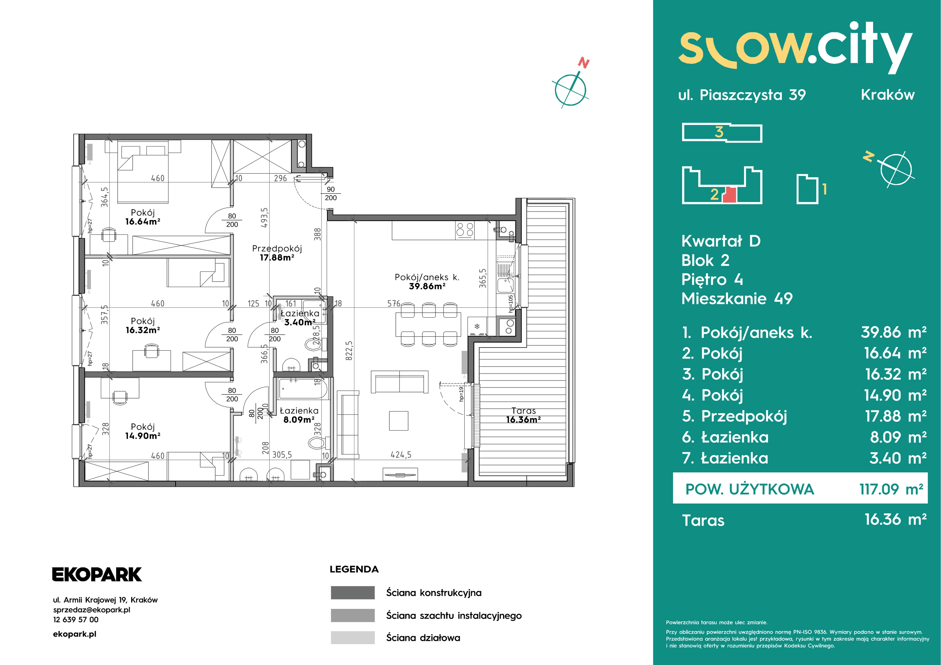 4 pokoje, mieszkanie 117,09 m², piętro 4, oferta nr D2-49, Slow City - Etap D, Kraków, Prądnik Biały, ul. Piaszczysta
