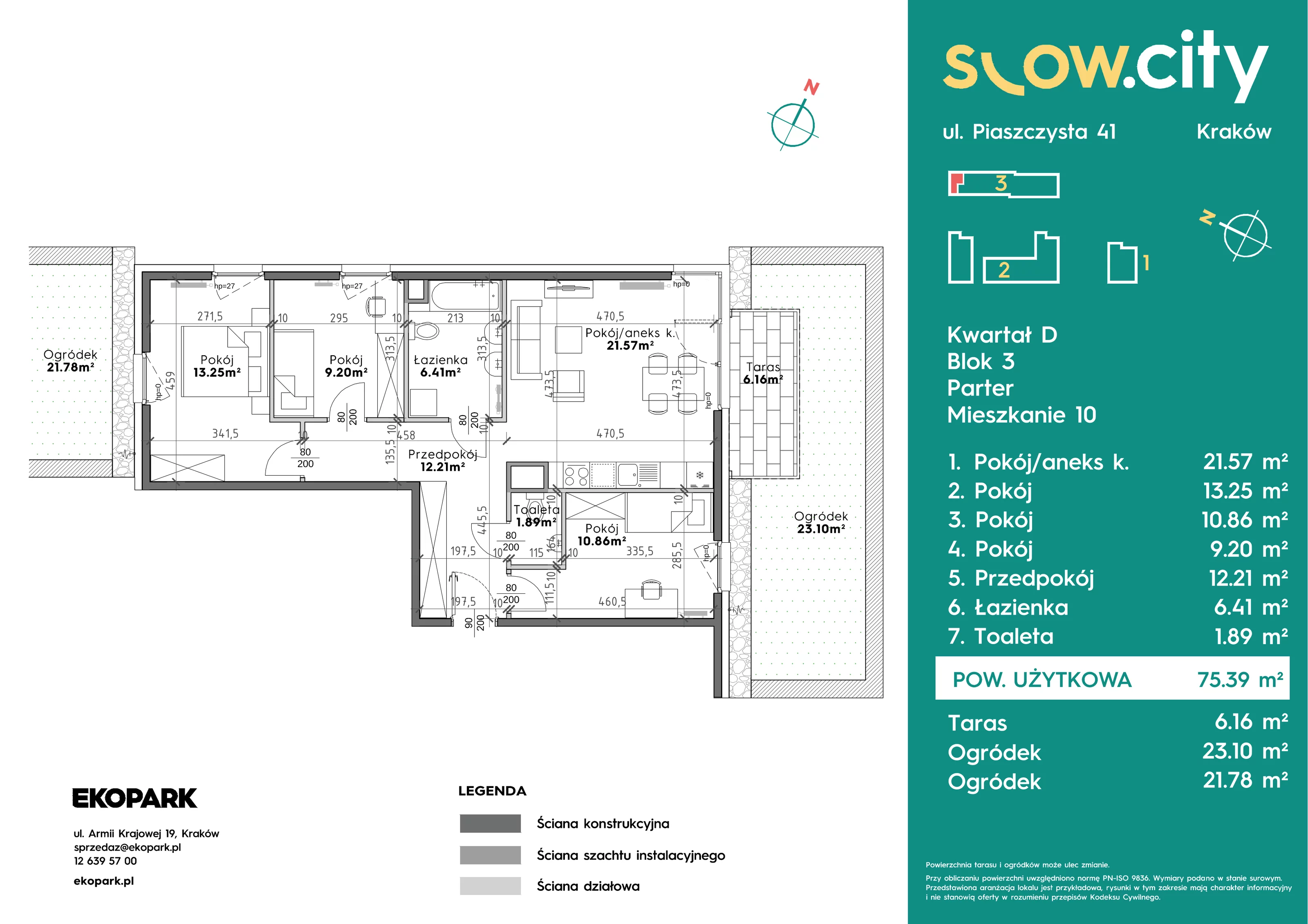 4 pokoje, mieszkanie 75,39 m², parter, oferta nr D3-10, Slow City - Etap D, Kraków, Prądnik Biały, ul. Piaszczysta