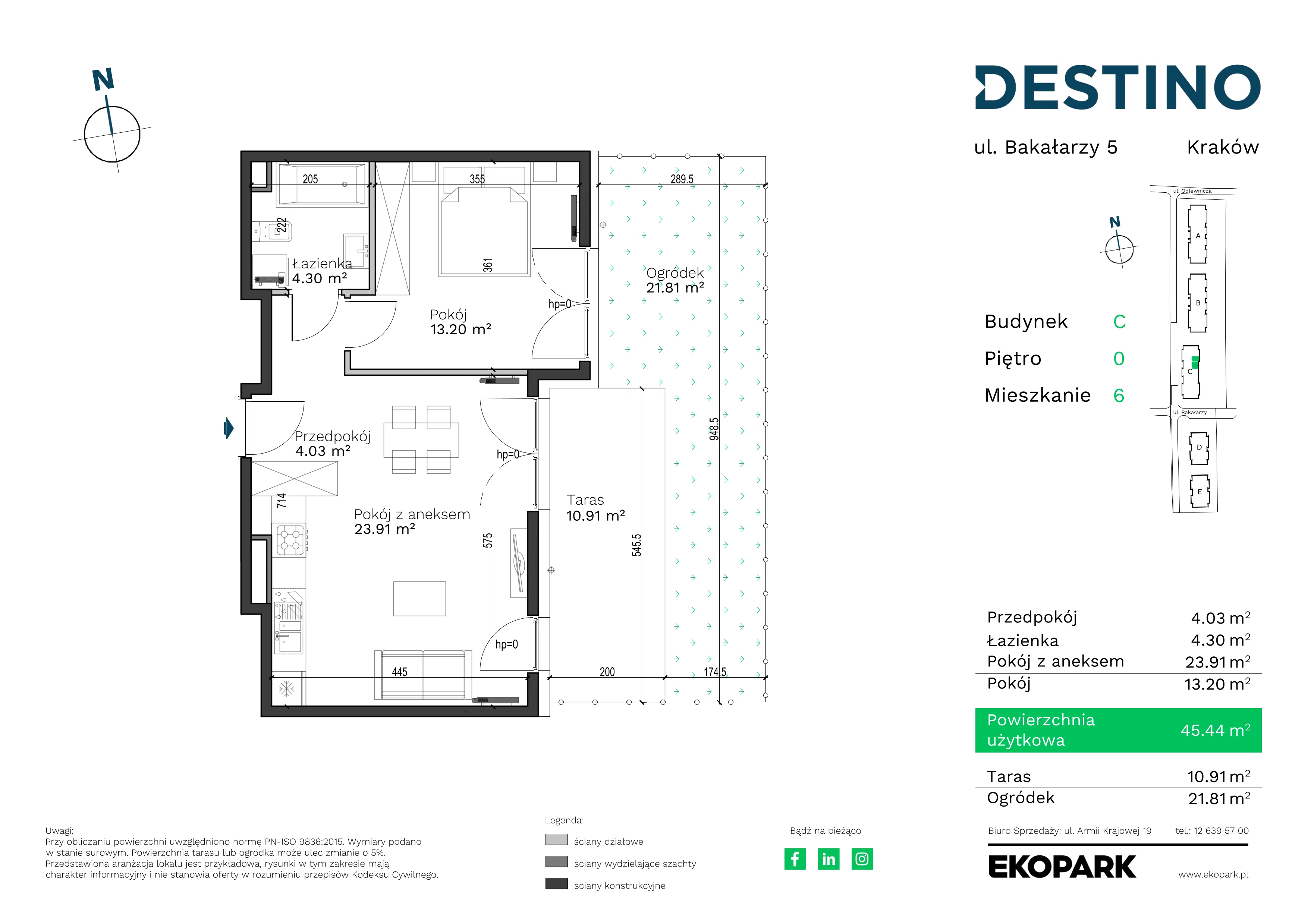 2 pokoje, mieszkanie 45,44 m², parter, oferta nr C-6, Destino, Kraków, Bronowice, Bronowice Małe, ul. Odlewnicza
