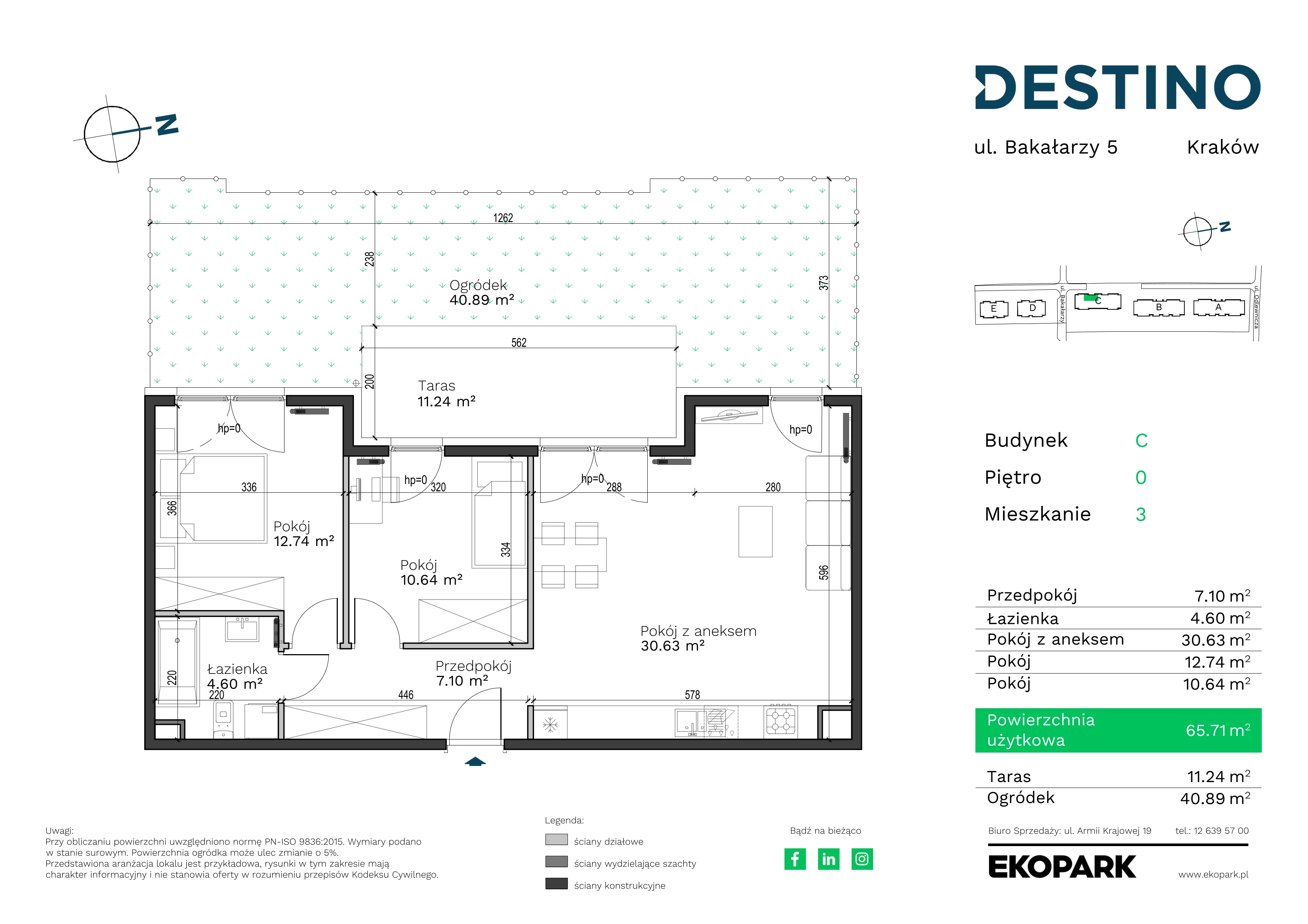 3 pokoje, mieszkanie 65,71 m², parter, oferta nr C-3, Destino, Kraków, Bronowice, Bronowice Małe, ul. Odlewnicza