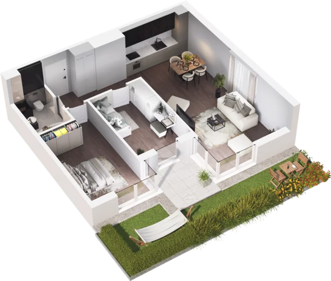 3 pokoje, mieszkanie 68,08 m², parter, oferta nr C1-6, Slow City, Kraków, Prądnik Biały, ul. Piaszczysta