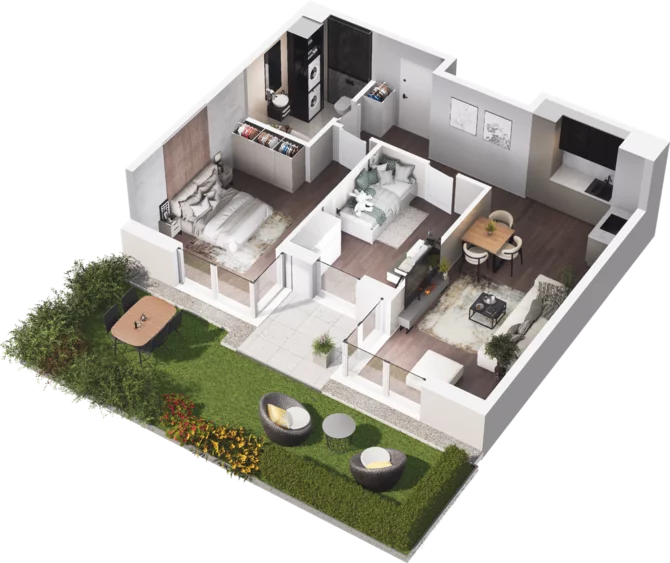 3 pokoje, mieszkanie 59,24 m², parter, oferta nr C1-7, Slow City, Kraków, Prądnik Biały, ul. Piaszczysta