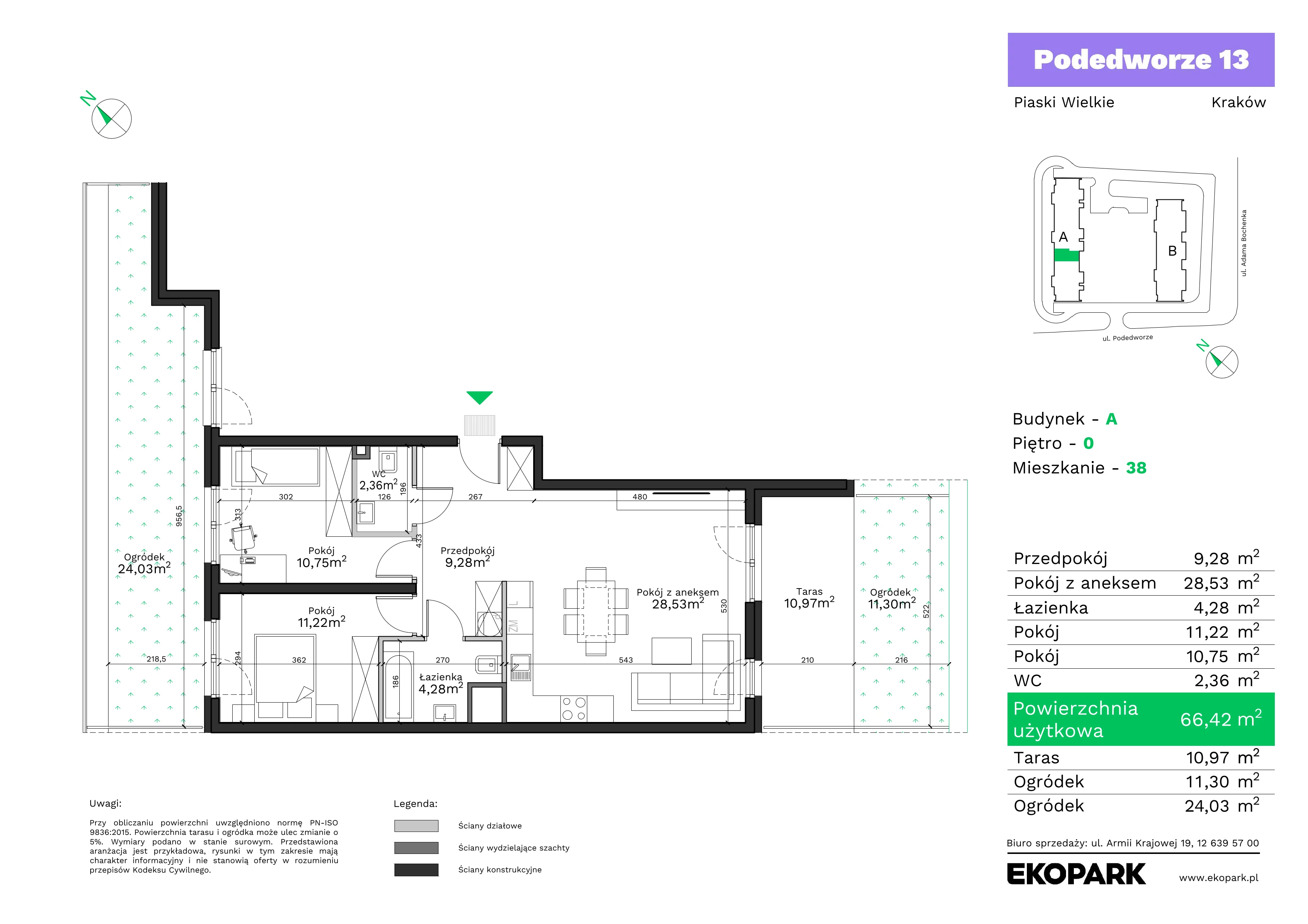 3 pokoje, mieszkanie 66,42 m², parter, oferta nr A38, Podedworze 13, Kraków, Podgórze Duchackie, Piaski Wielkie, ul. Podedworze 13