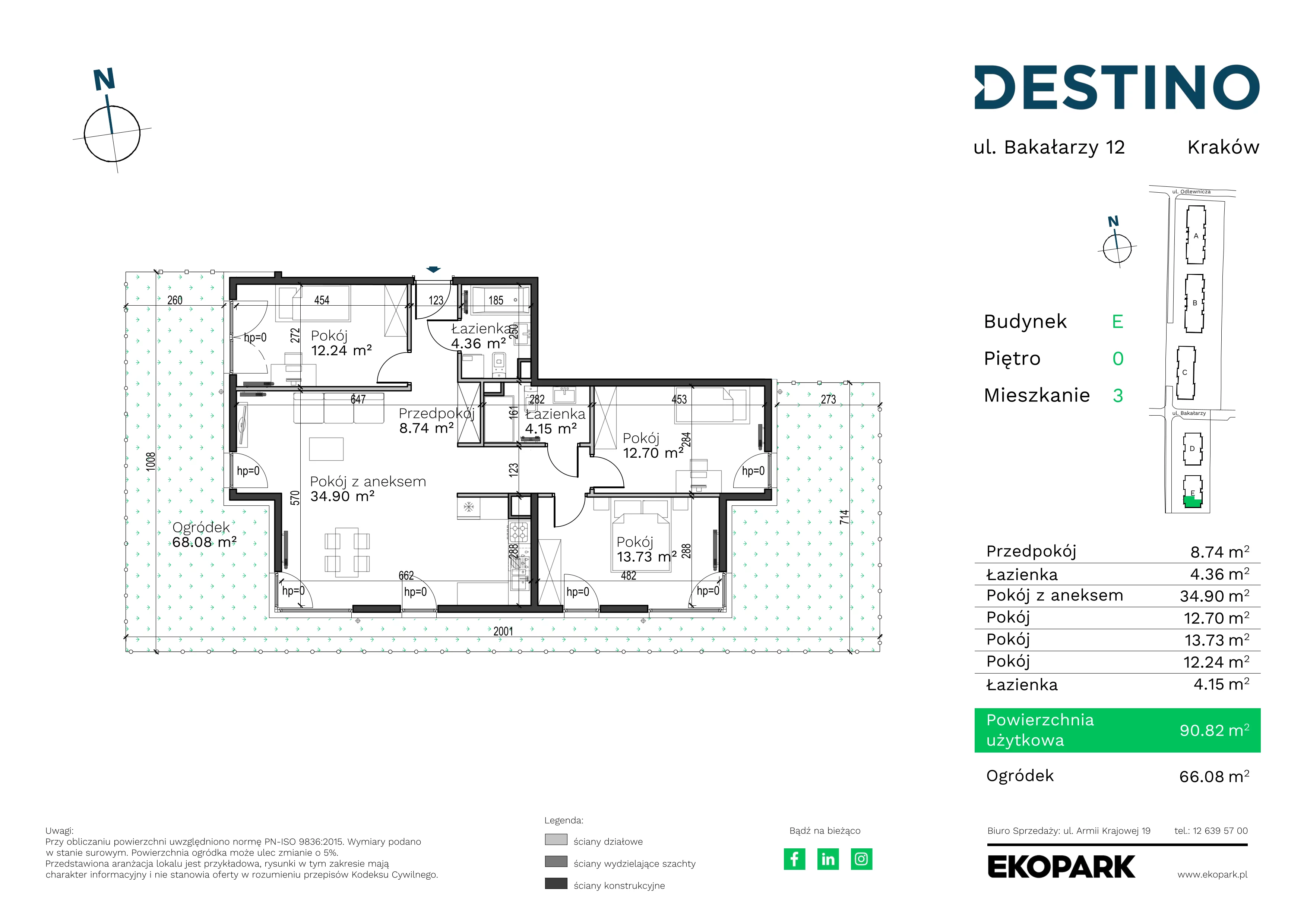 4 pokoje, mieszkanie 90,82 m², parter, oferta nr E-3, Destino, Kraków, Bronowice, Bronowice Małe, ul. Odlewnicza