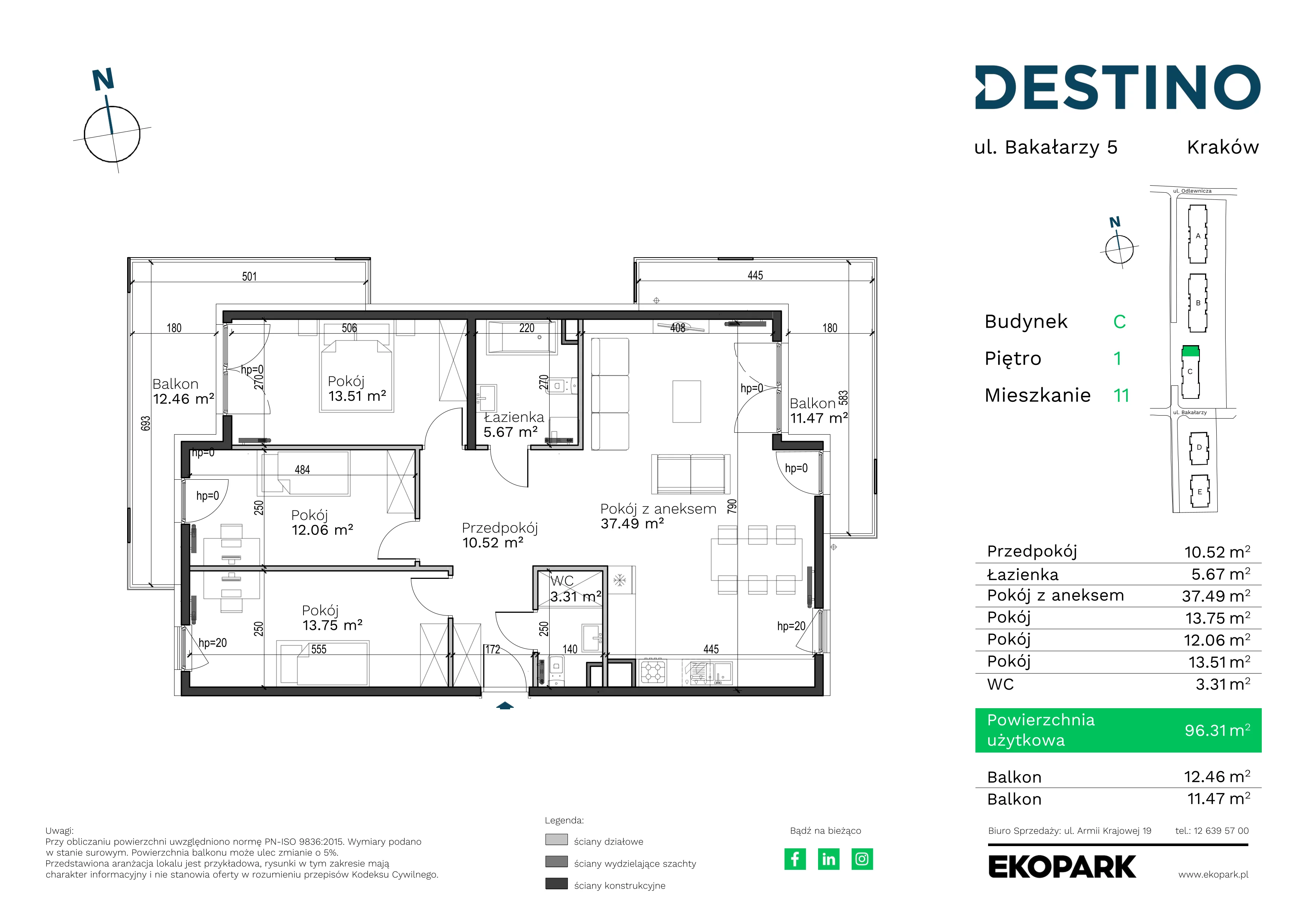 4 pokoje, mieszkanie 96,31 m², piętro 1, oferta nr C-11, Destino, Kraków, Bronowice, Bronowice Małe, ul. Odlewnicza