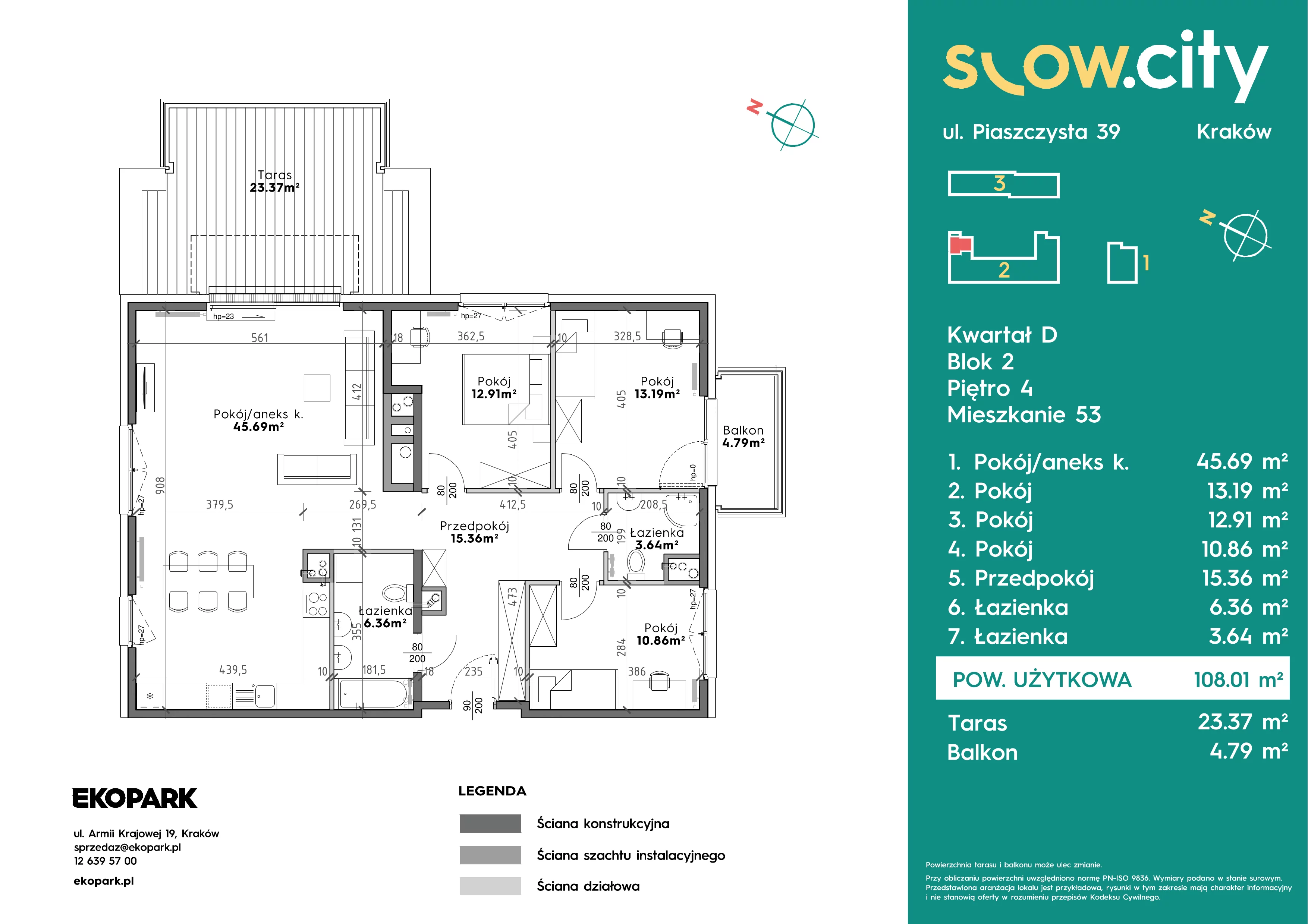 4 pokoje, mieszkanie 108,01 m², piętro 4, oferta nr D2-53, Slow City - Etap D, Kraków, Prądnik Biały, ul. Piaszczysta