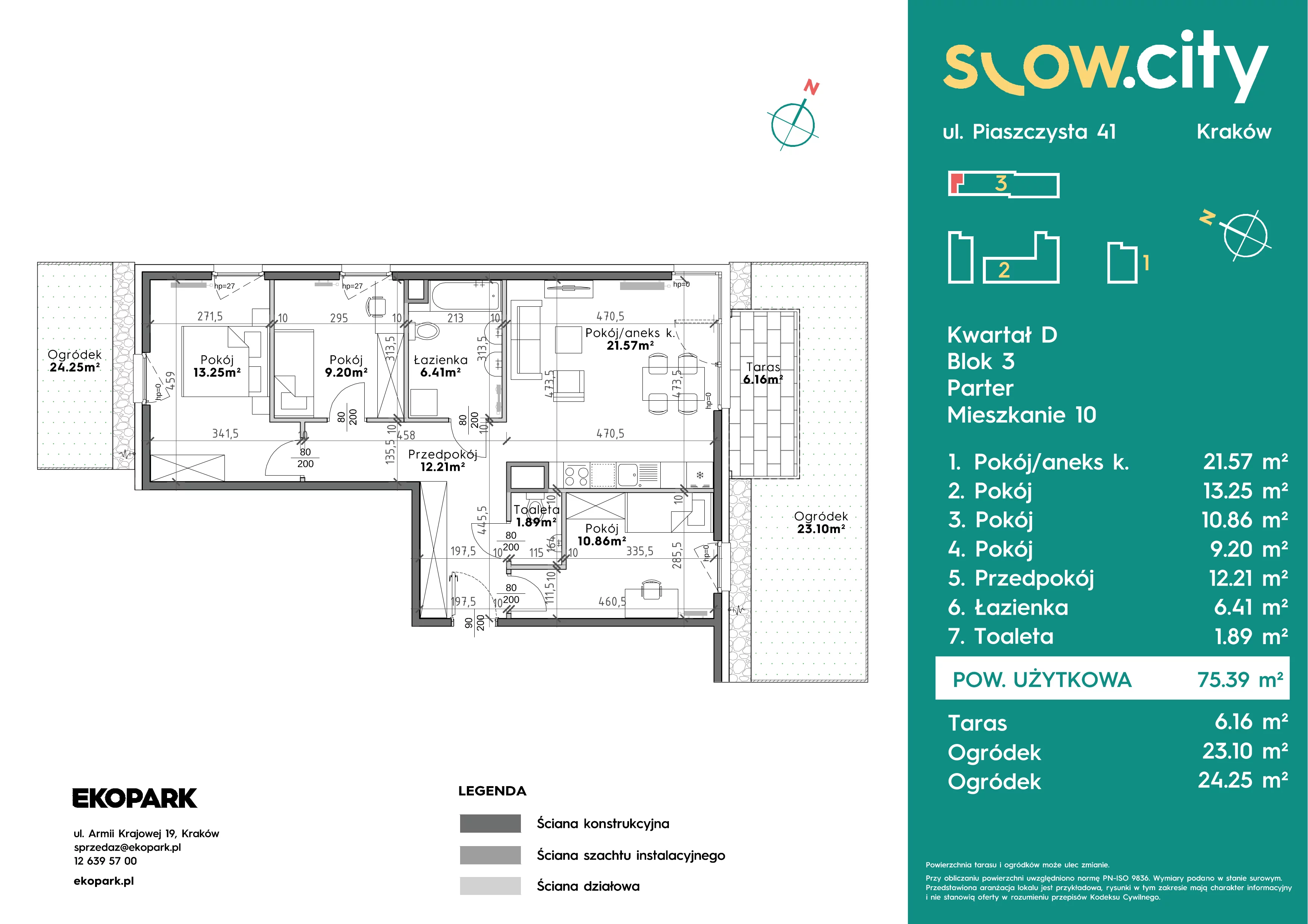 4 pokoje, mieszkanie 75,39 m², parter, oferta nr D3-10, Slow City - Etap D, Kraków, Prądnik Biały, ul. Piaszczysta