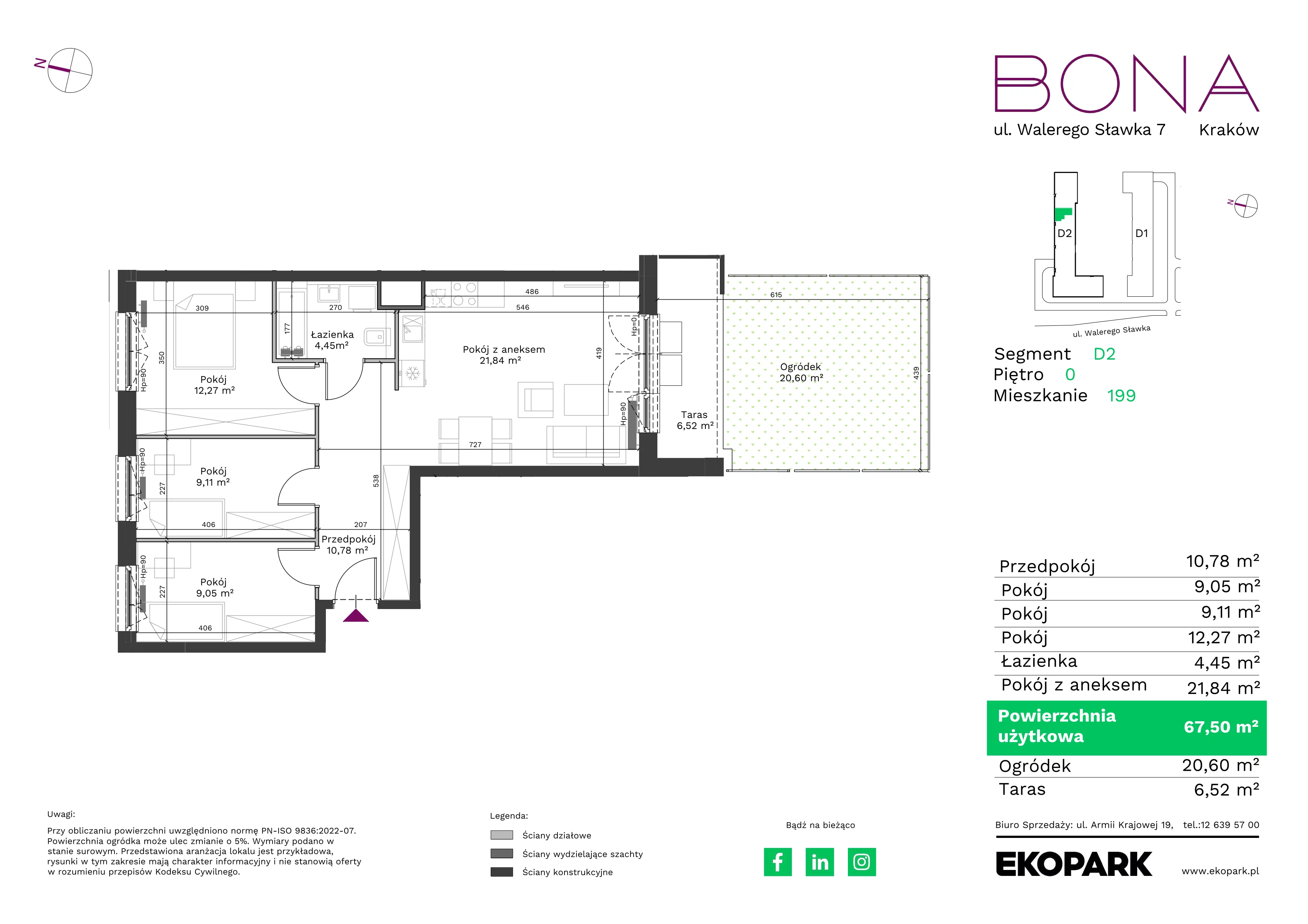 4 pokoje, mieszkanie 67,50 m², parter, oferta nr 199, BONA, Kraków, Podgórze Duchackie, ul. Walerego Sławka 7