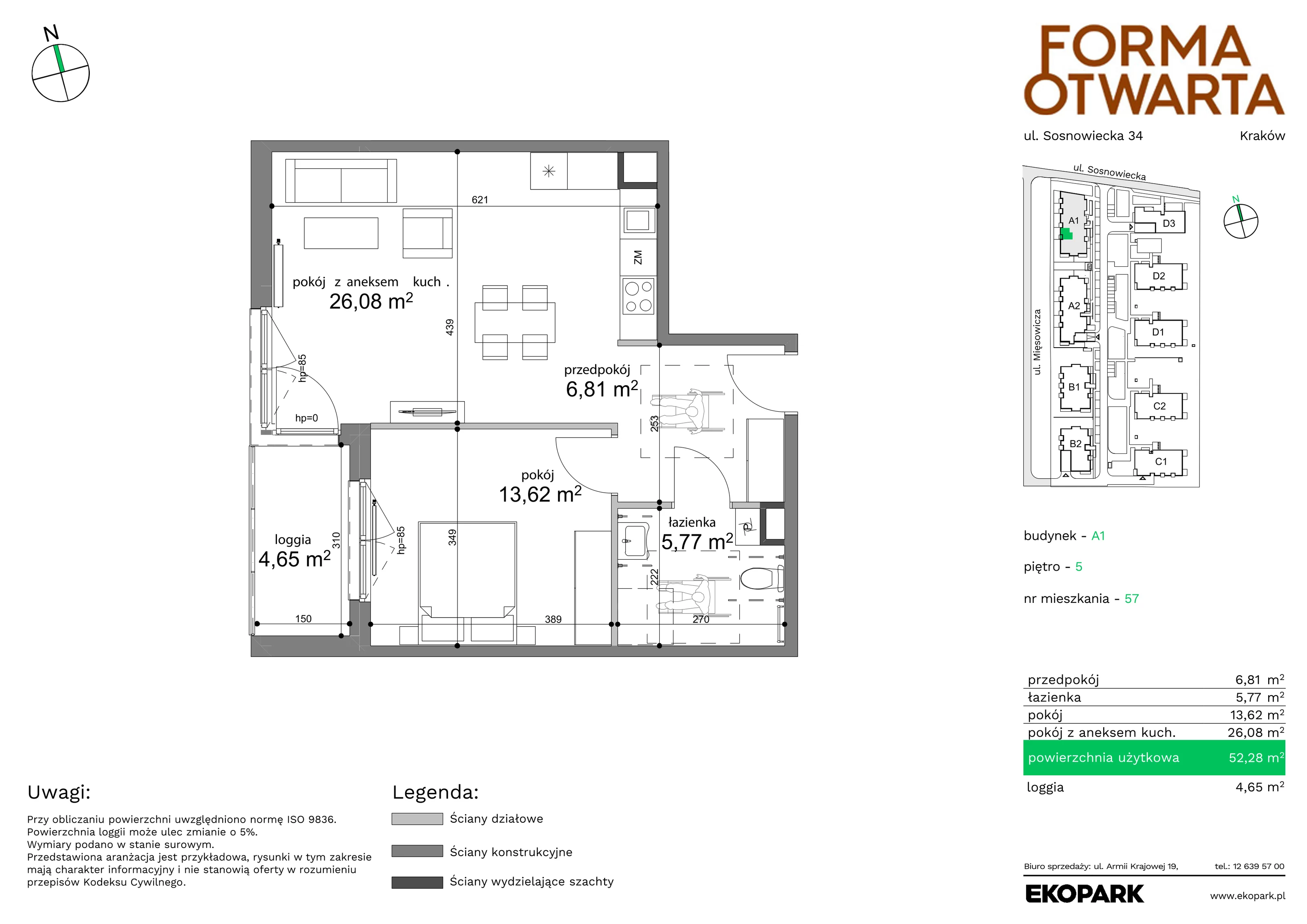 Mieszkanie 52,15 m², piętro 5, oferta nr A1-57, Forma Otwarta, Kraków, Bronowice, Bronowice Wielkie, ul. Sosnowiecka