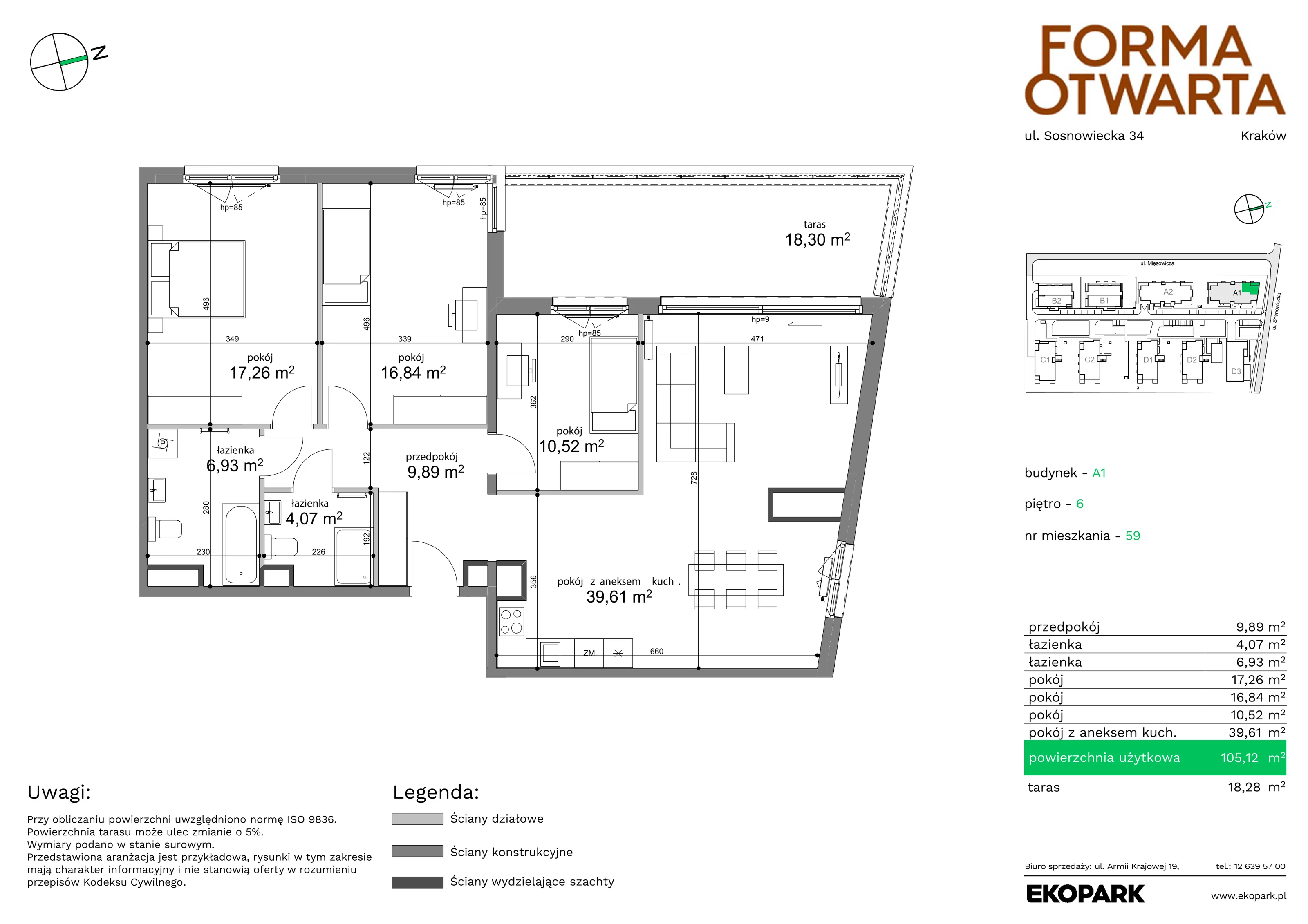 Mieszkanie 105,12 m², piętro 6, oferta nr A1-59, Forma Otwarta, Kraków, Bronowice, Bronowice Wielkie, ul. Sosnowiecka