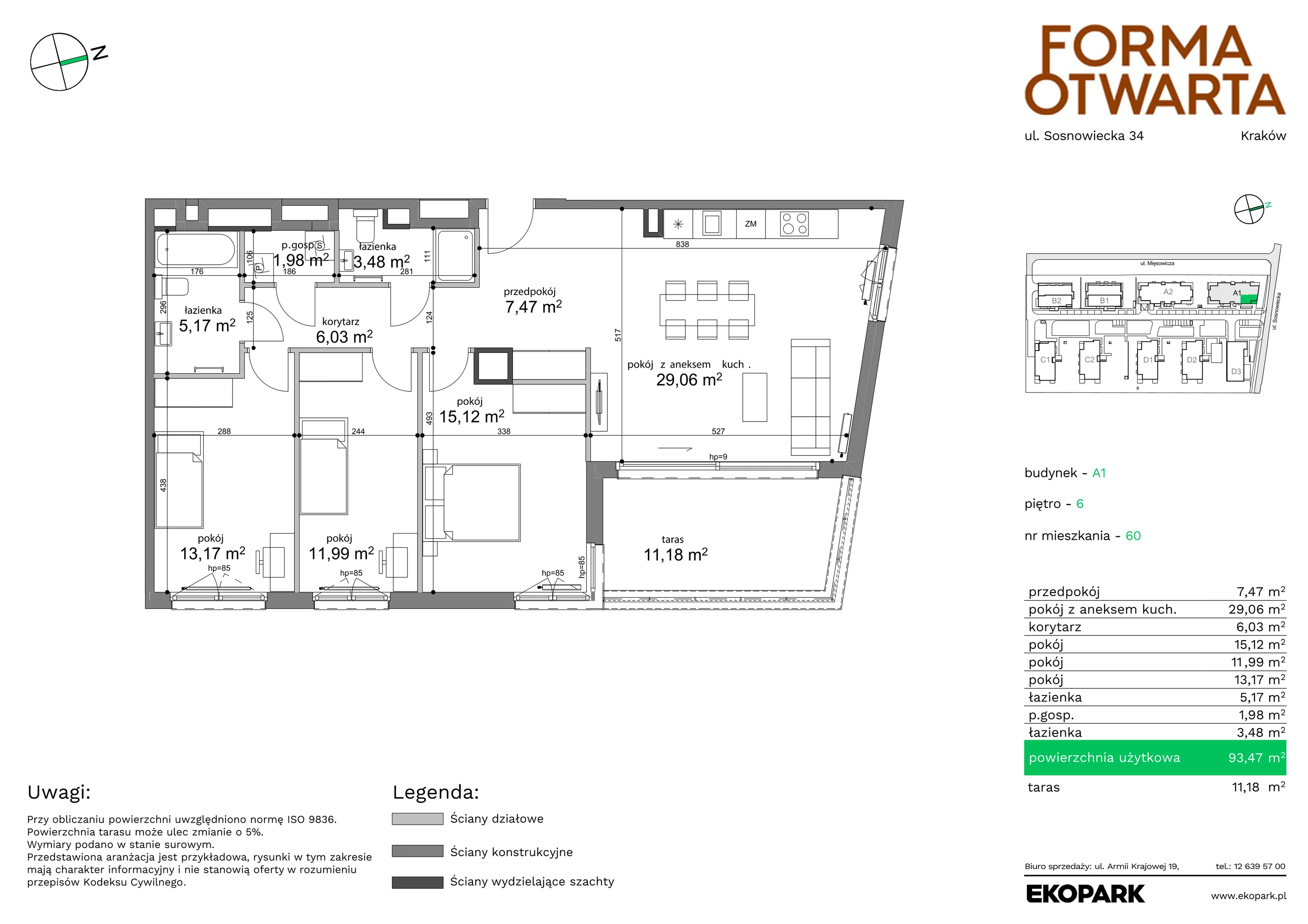 Mieszkanie 93,47 m², piętro 6, oferta nr A1-60, Forma Otwarta, Kraków, Bronowice, Bronowice Wielkie, ul. Sosnowiecka