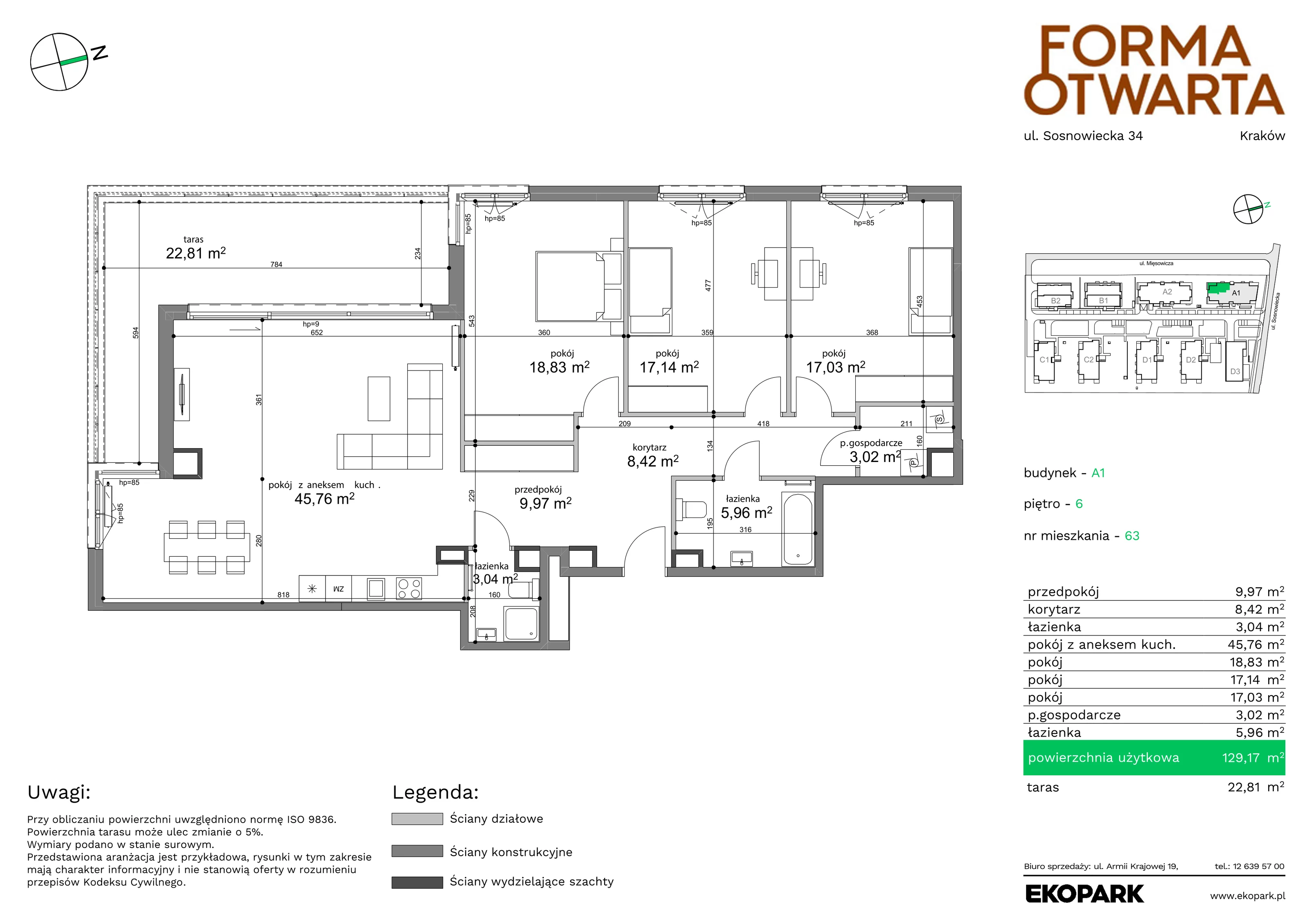 Mieszkanie 129,17 m², piętro 6, oferta nr A1-63, Forma Otwarta, Kraków, Bronowice, Bronowice Wielkie, ul. Sosnowiecka-idx