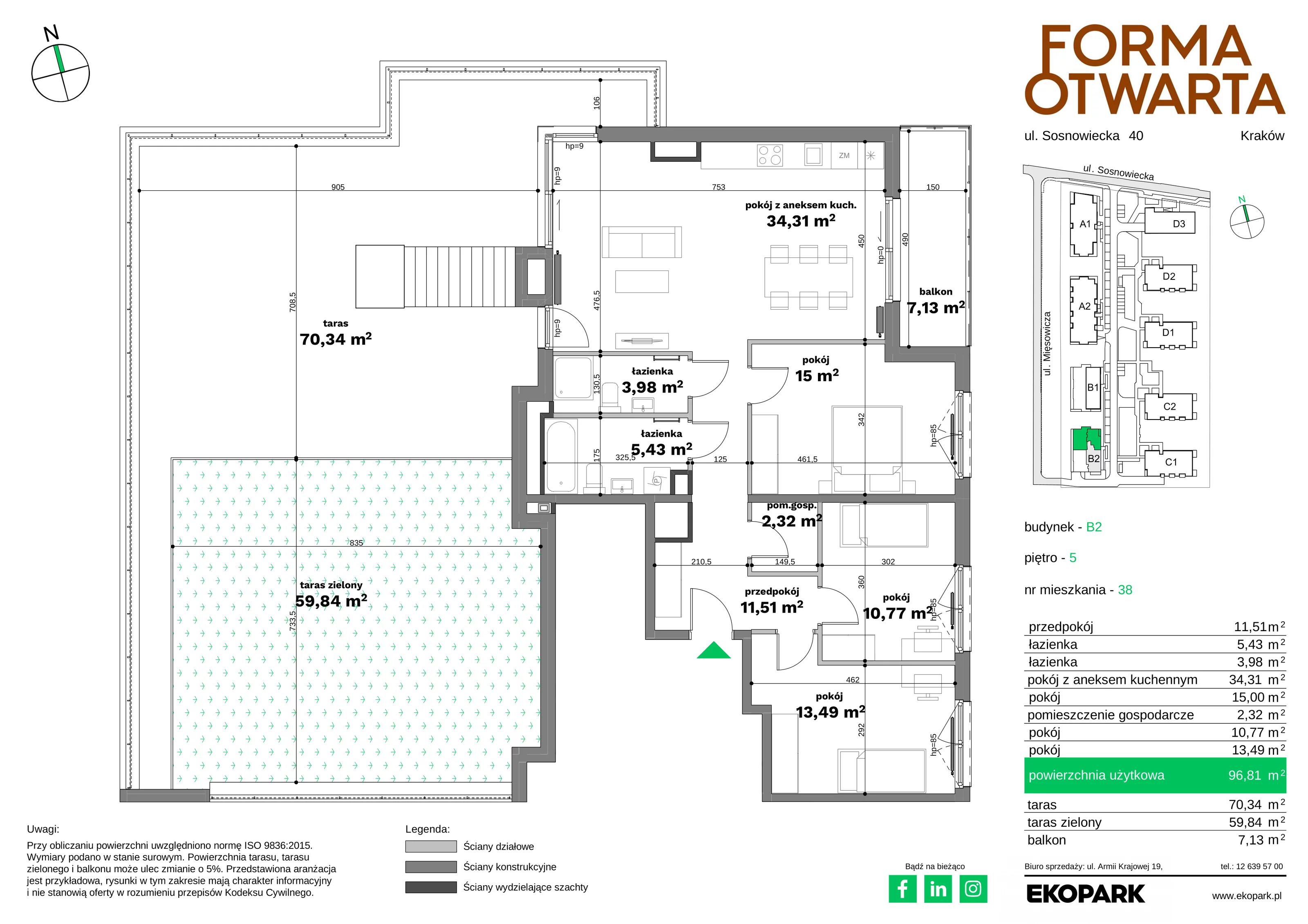 Mieszkanie 96,81 m², piętro 5, oferta nr B2-38, Forma Otwarta - Etap B, Kraków, Bronowice, Bronowice Wielkie, ul. Sosnowiecka-idx