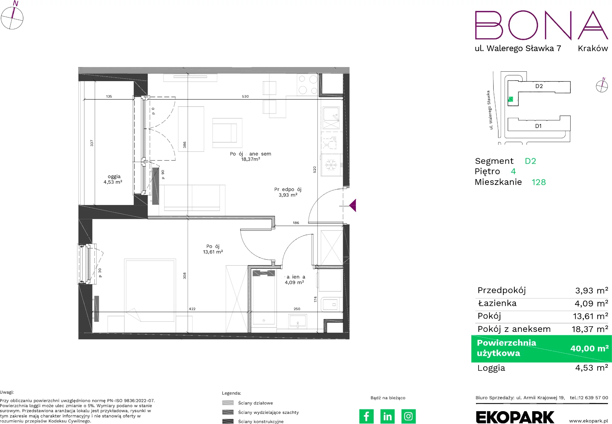 Mieszkanie 40,00 m², piętro 4, oferta nr 128, BONA, Kraków, Podgórze Duchackie, ul. Walerego Sławka 7