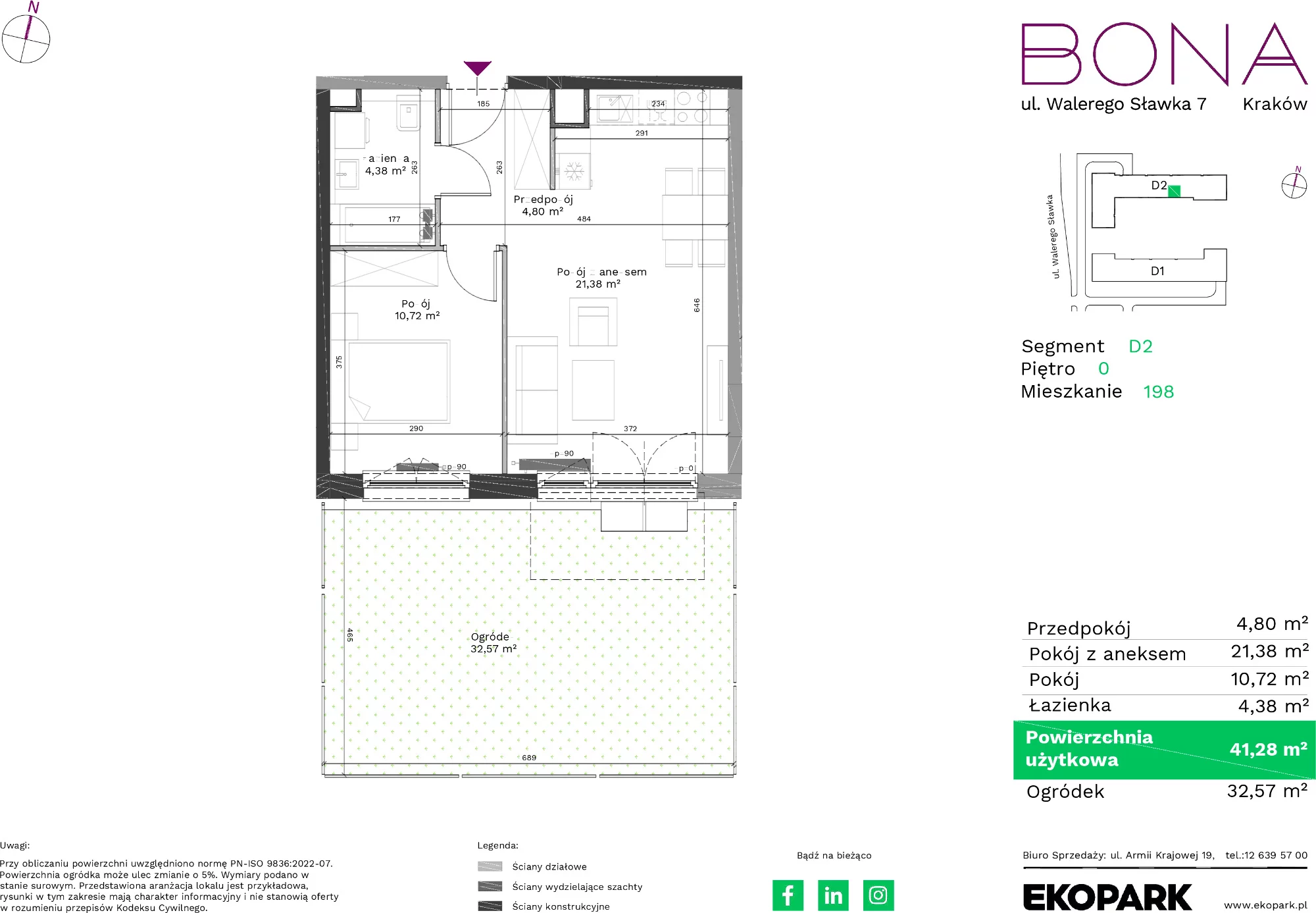 Mieszkanie 41,28 m², parter, oferta nr 198, BONA, Kraków, Podgórze Duchackie, ul. Walerego Sławka 7