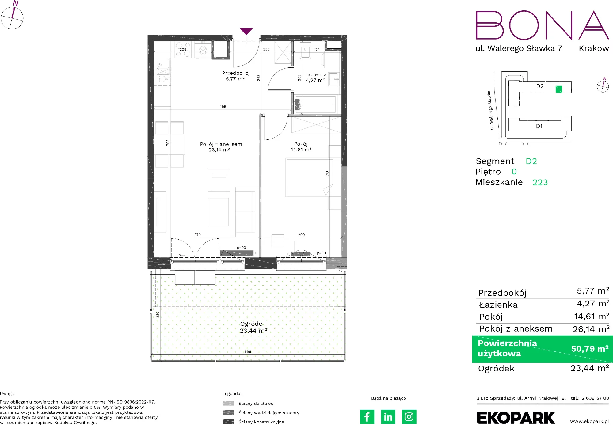 Mieszkanie 50,79 m², parter, oferta nr 223, BONA, Kraków, Podgórze Duchackie, ul. Walerego Sławka 7