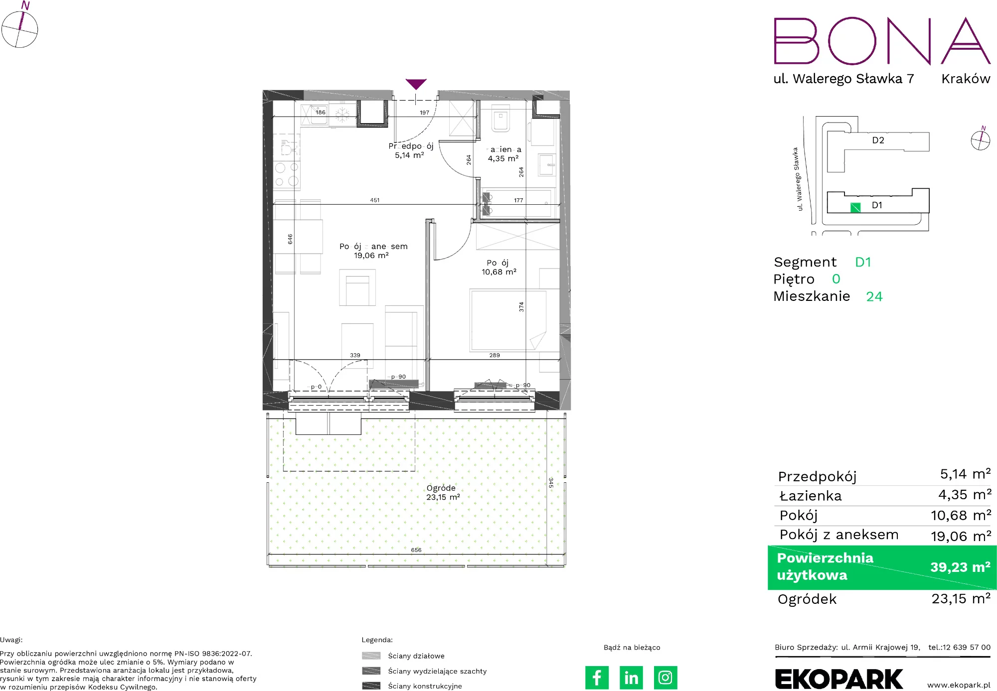 Mieszkanie 39,23 m², parter, oferta nr 24, BONA, Kraków, Podgórze Duchackie, ul. Walerego Sławka 7