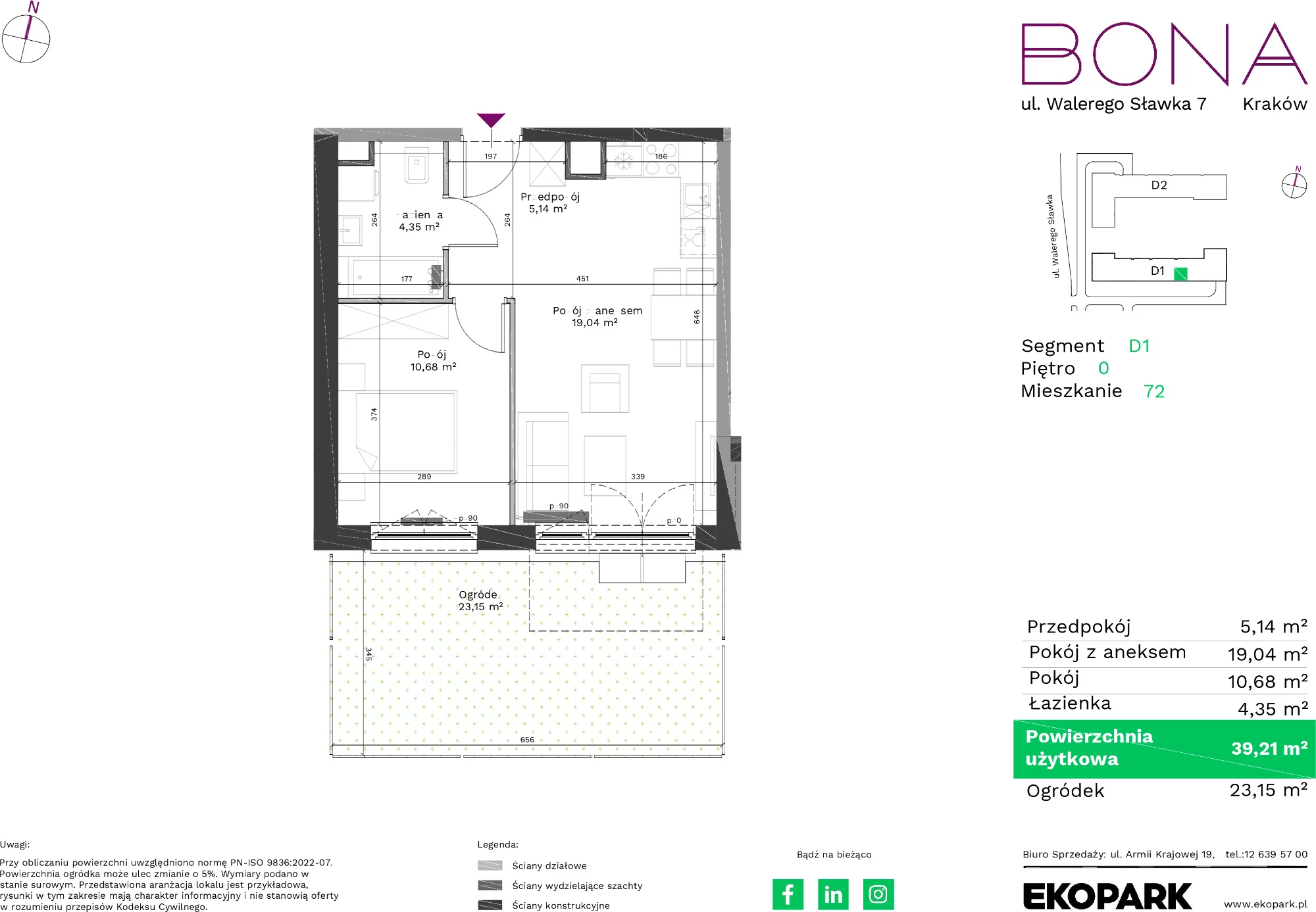 Mieszkanie 39,21 m², parter, oferta nr 72, BONA, Kraków, Podgórze Duchackie, ul. Walerego Sławka 7