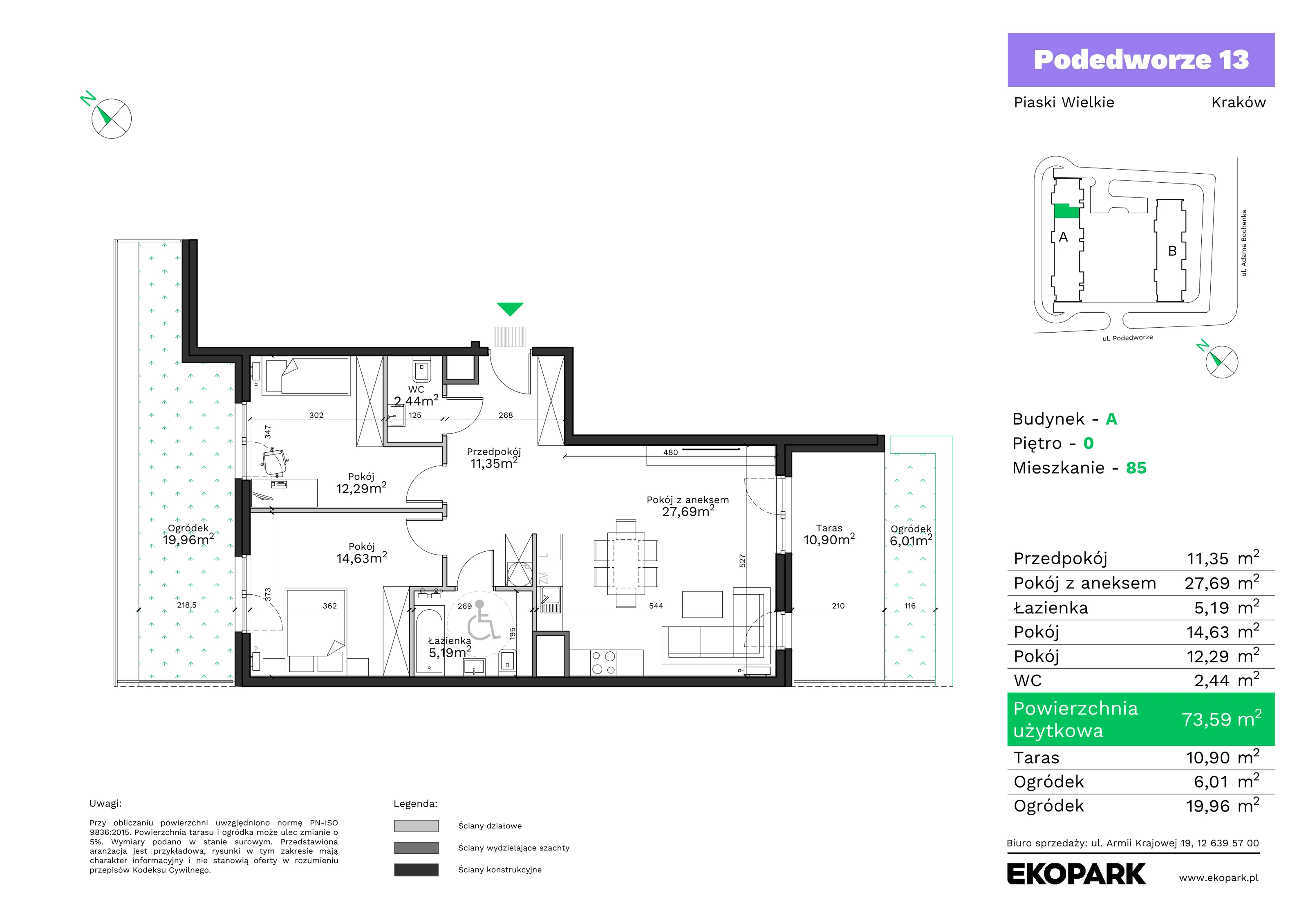 3 pokoje, mieszkanie 73,59 m², parter, oferta nr A85, Podedworze 13, Kraków, Podgórze Duchackie, Piaski Wielkie, ul. Podedworze 13