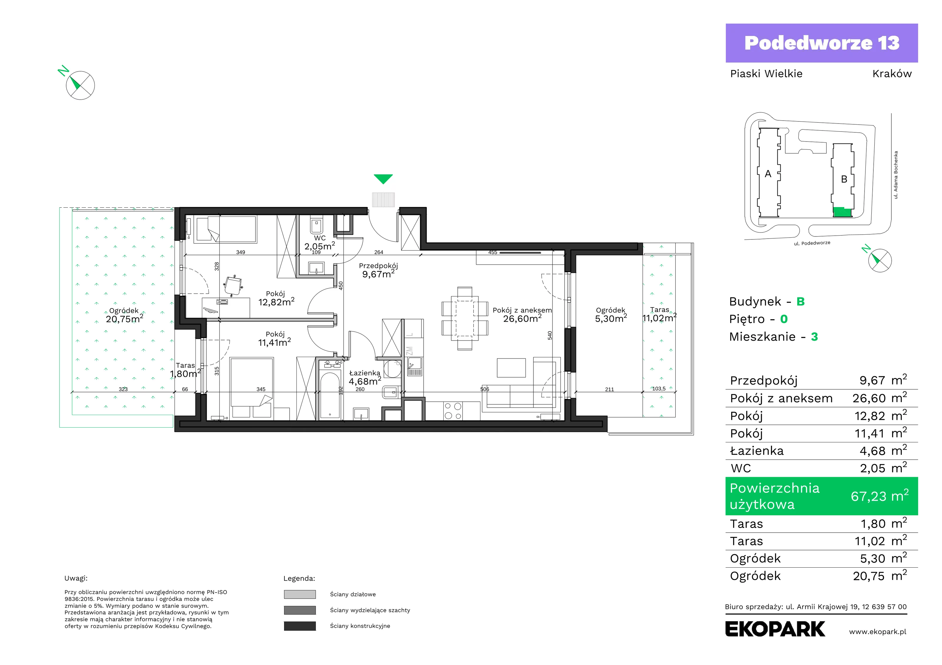 Mieszkanie 67,23 m², parter, oferta nr B3, Podedworze 13, Kraków, Podgórze Duchackie, Piaski Wielkie, ul. Podedworze 13
