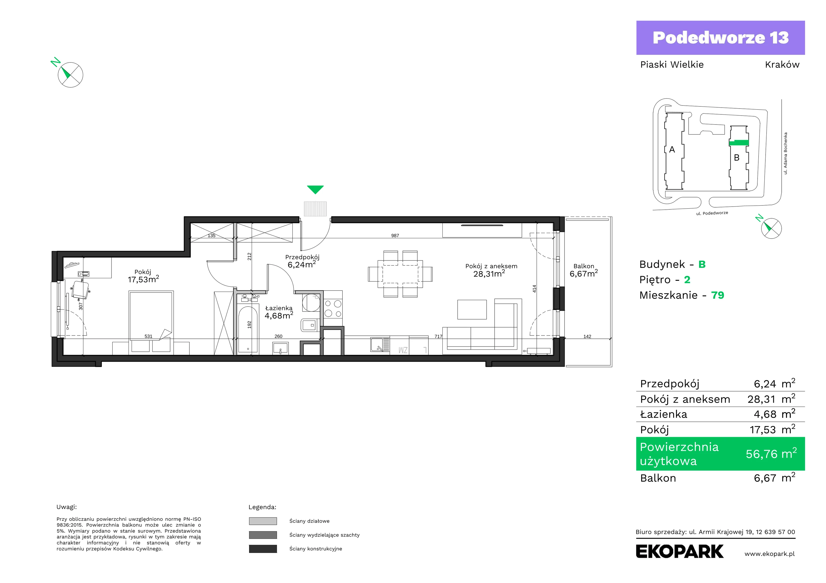 Mieszkanie 56,76 m², piętro 2, oferta nr B79, Podedworze 13, Kraków, Podgórze Duchackie, Piaski Wielkie, ul. Podedworze 13
