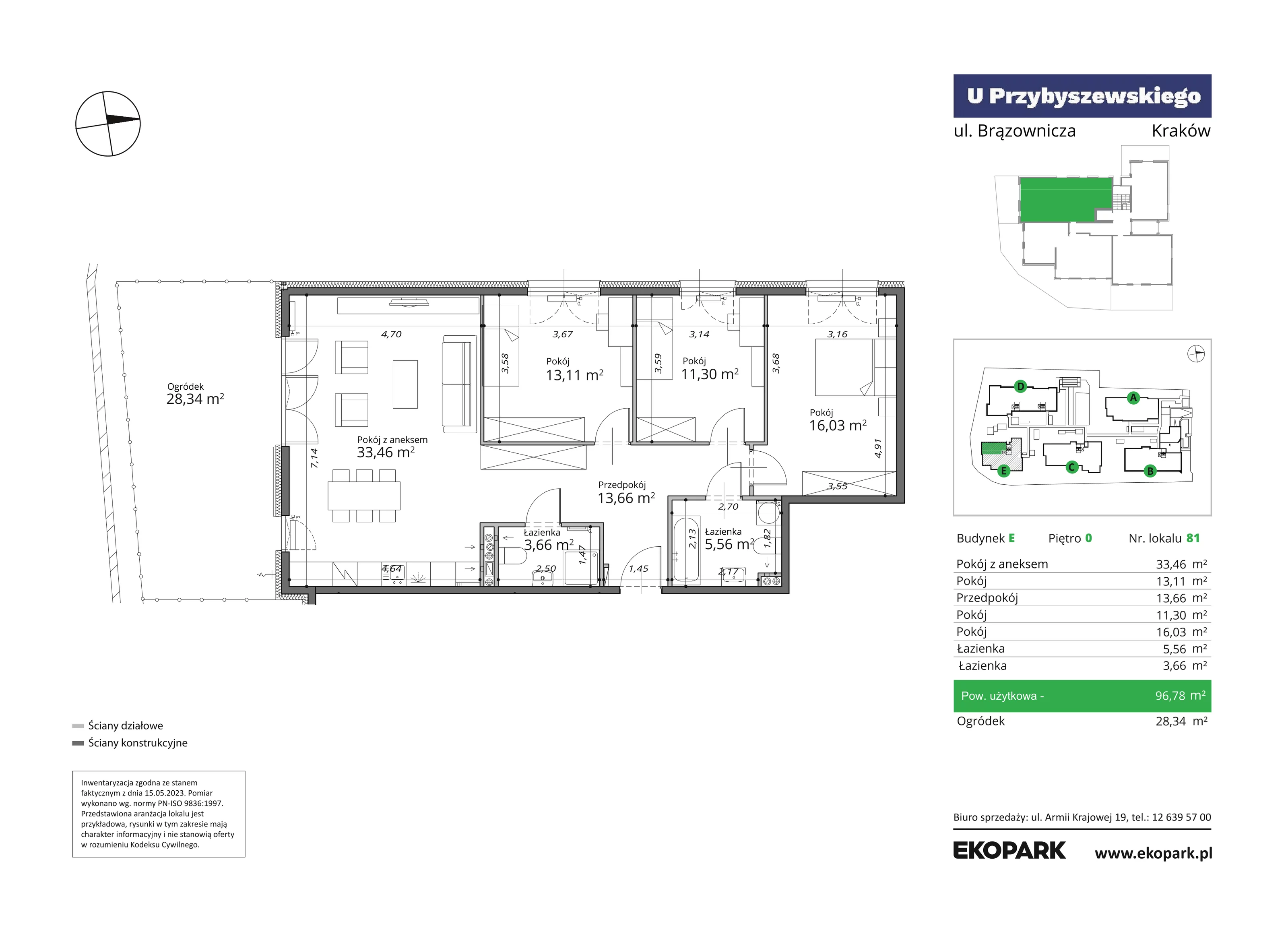 Mieszkanie 96,78 m², parter, oferta nr E81, U Przybyszewskiego etap III, Kraków, Krowodrza, ul. Przybyszewskiego