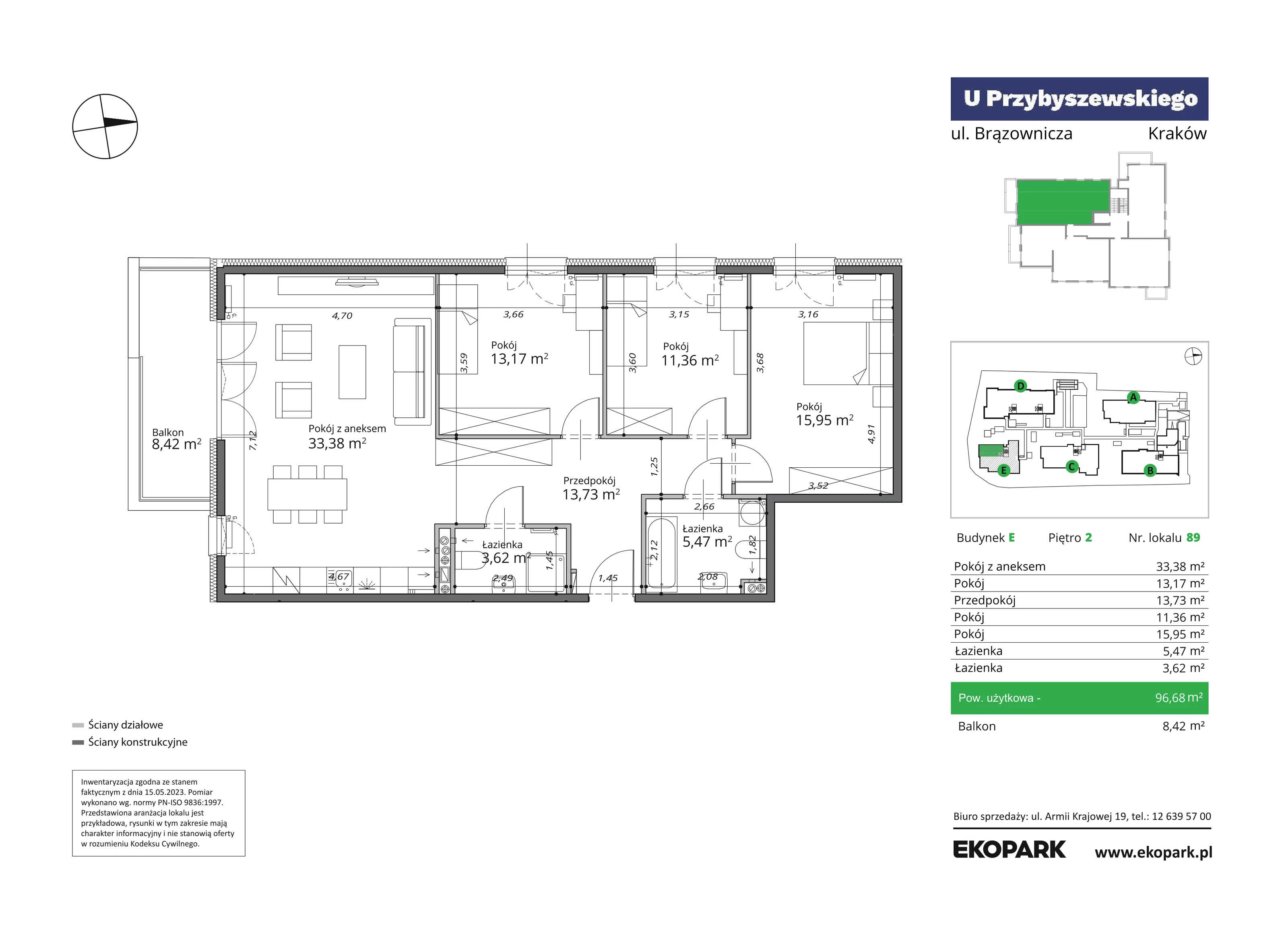 Mieszkanie 96,68 m², piętro 2, oferta nr E89, U Przybyszewskiego etap III, Kraków, Krowodrza, ul. Przybyszewskiego