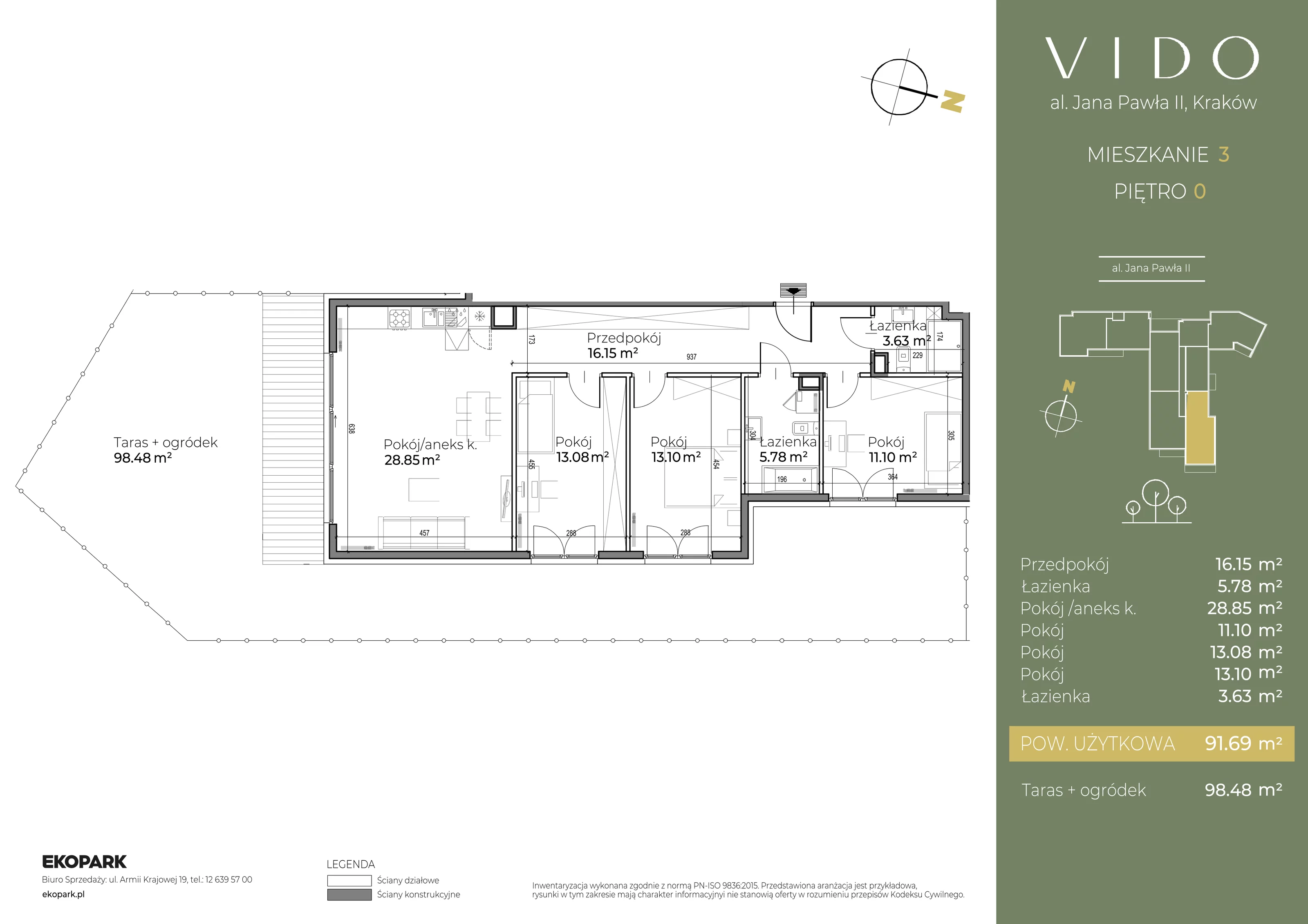 Mieszkanie 91,69 m², parter, oferta nr M3, Vido, Kraków, Prądnik Czerwony, Aleja Jana Pawła II 52