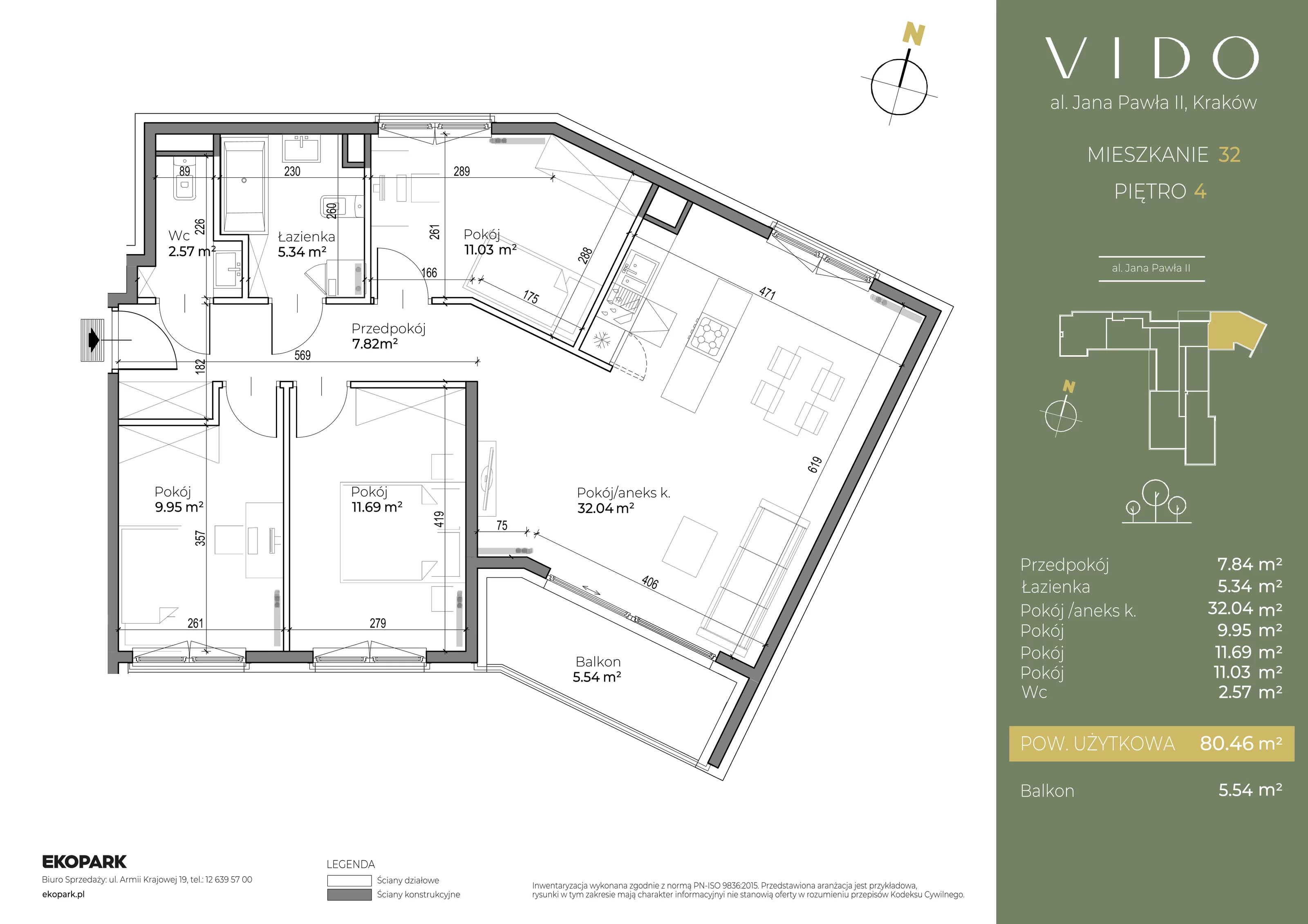 4 pokoje, mieszkanie 80,46 m², piętro 4, oferta nr M32, Vido, Kraków, Prądnik Czerwony, Aleja Jana Pawła II 52