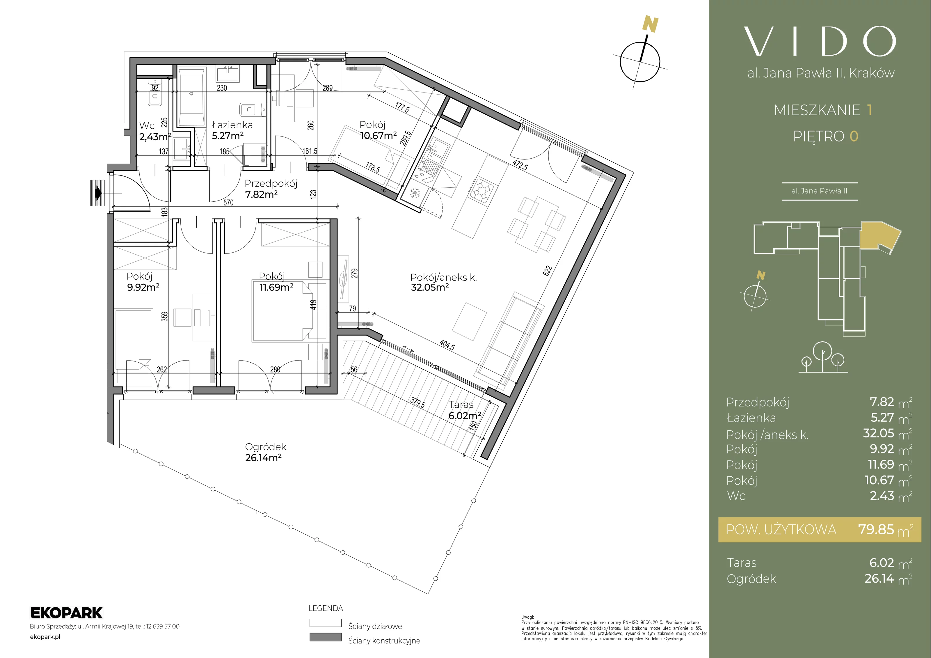 Mieszkanie 79,85 m², parter, oferta nr M1, Vido, Kraków, Prądnik Czerwony, Aleja Jana Pawła II 52