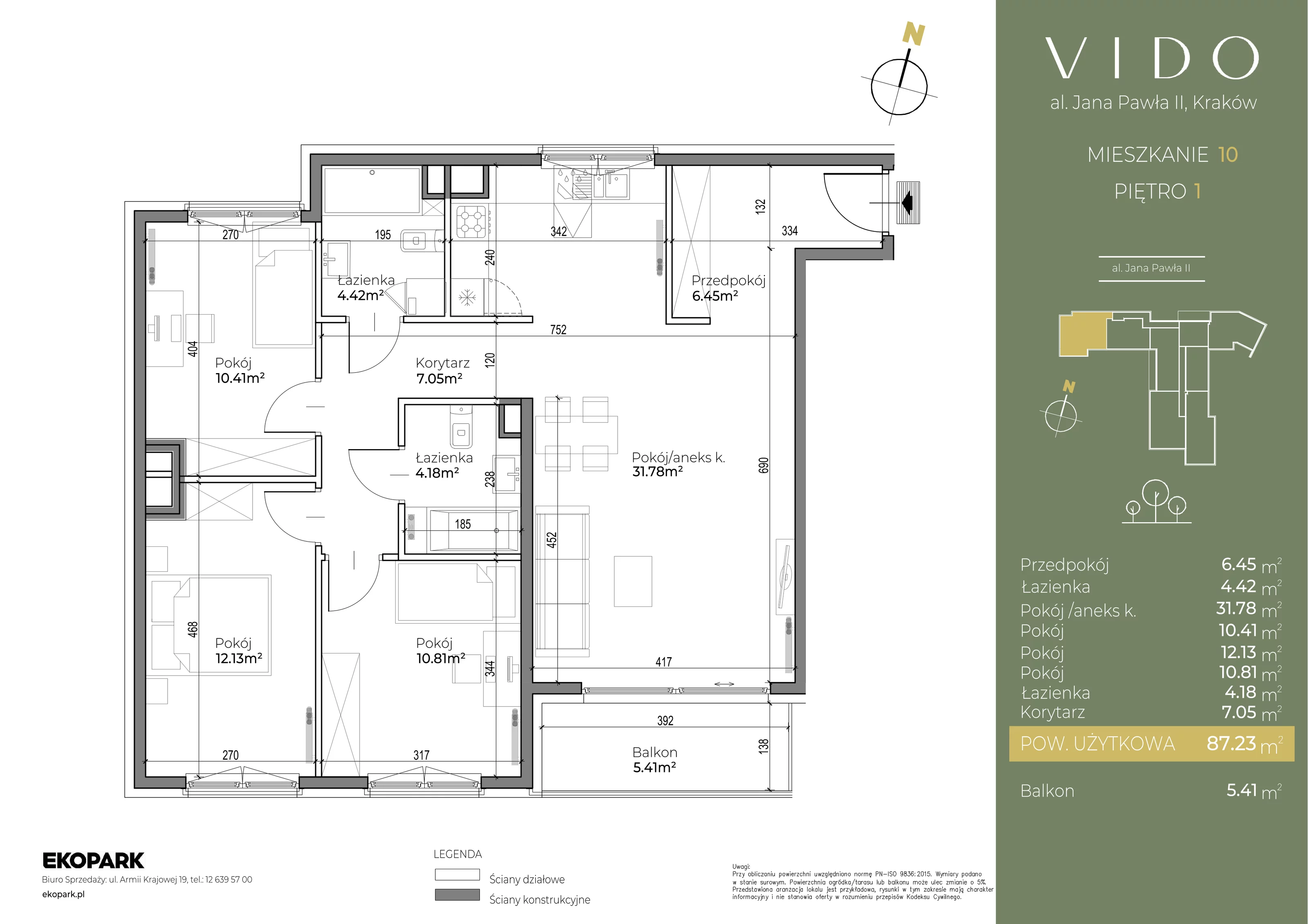 Mieszkanie 87,22 m², piętro 1, oferta nr M10, Vido, Kraków, Prądnik Czerwony, Aleja Jana Pawła II 52