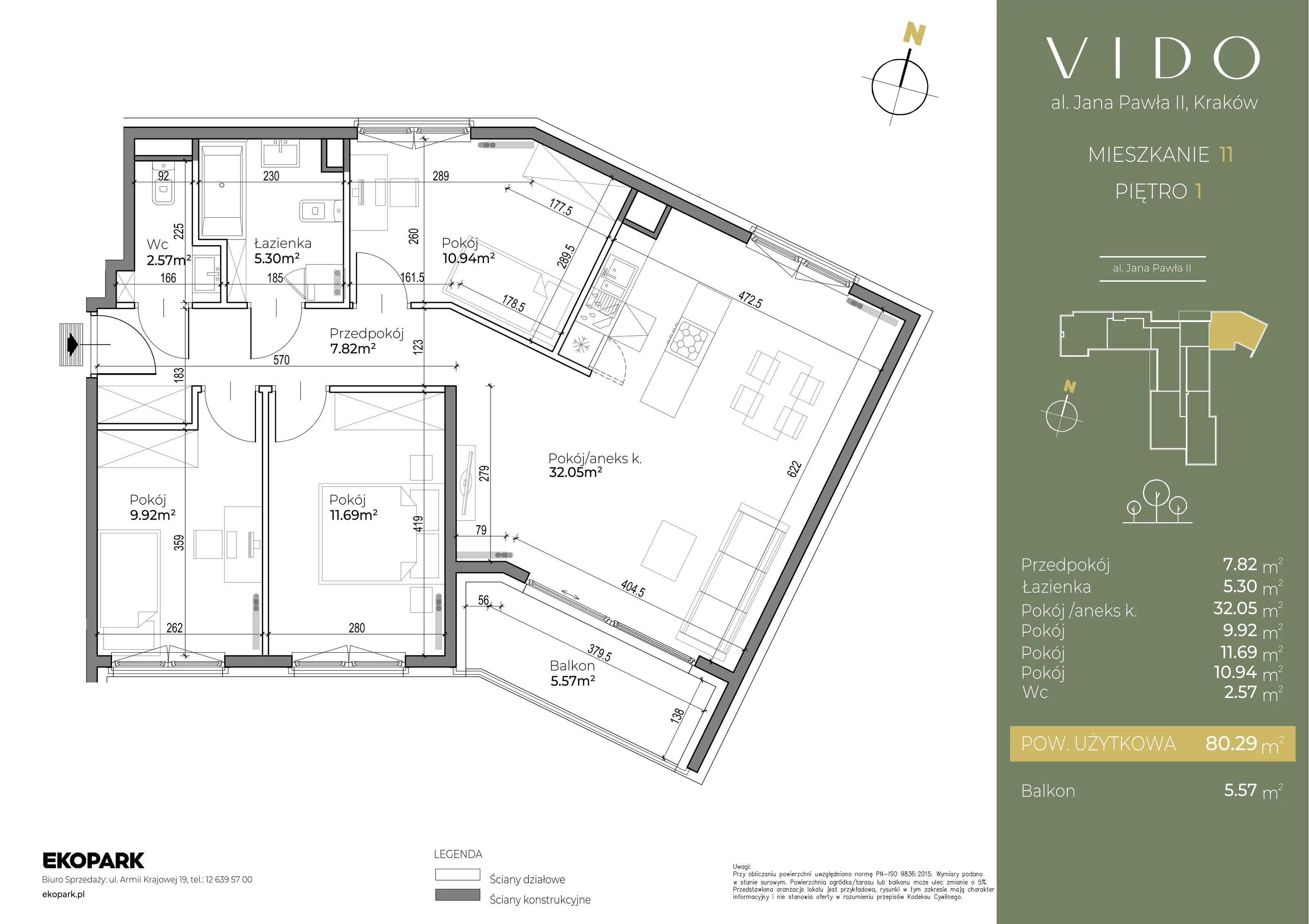 Mieszkanie 80,30 m², piętro 1, oferta nr M11, Vido, Kraków, Prądnik Czerwony, Aleja Jana Pawła II 52