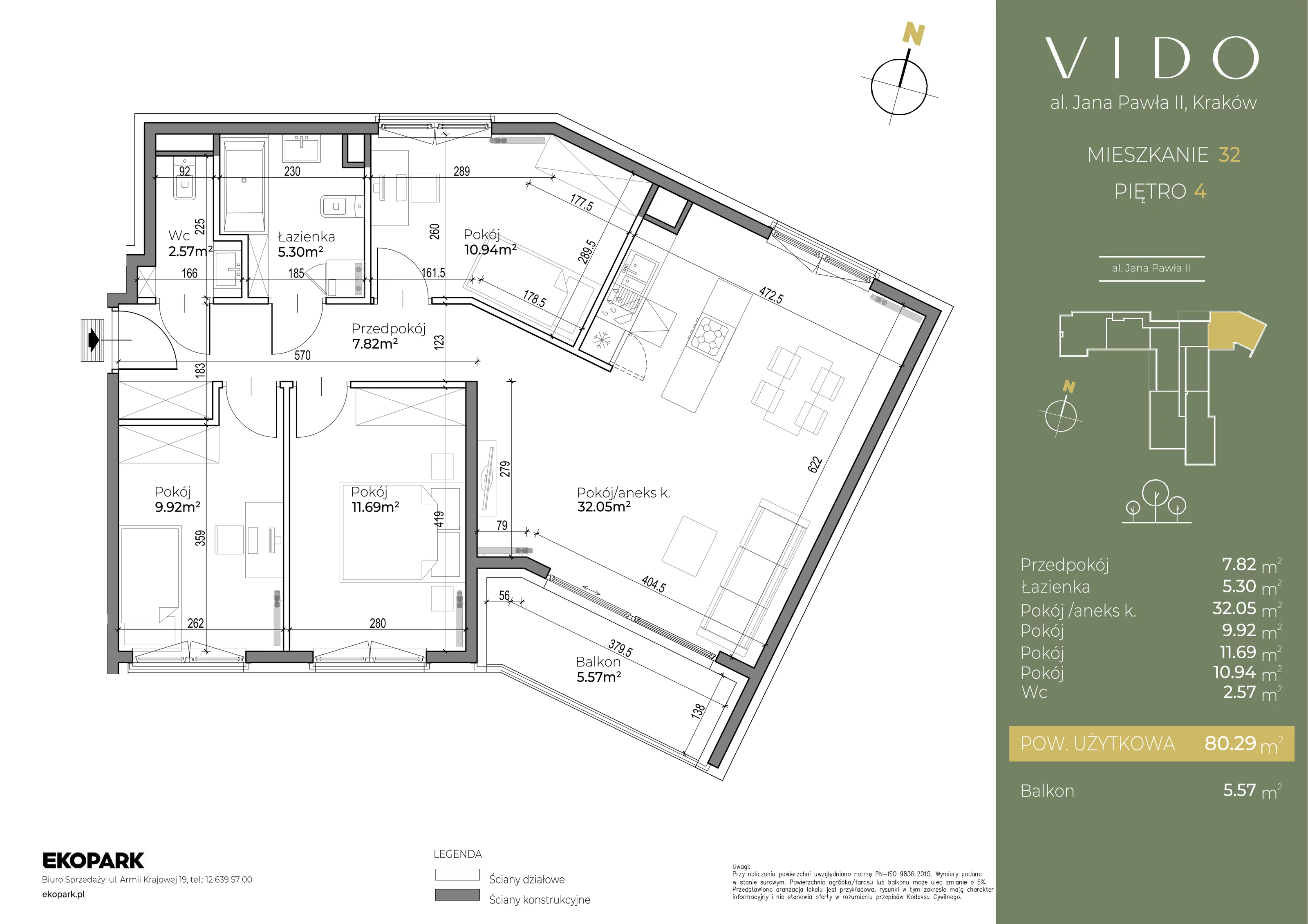 Mieszkanie 80,30 m², piętro 4, oferta nr M32, Vido, Kraków, Prądnik Czerwony, Aleja Jana Pawła II 52