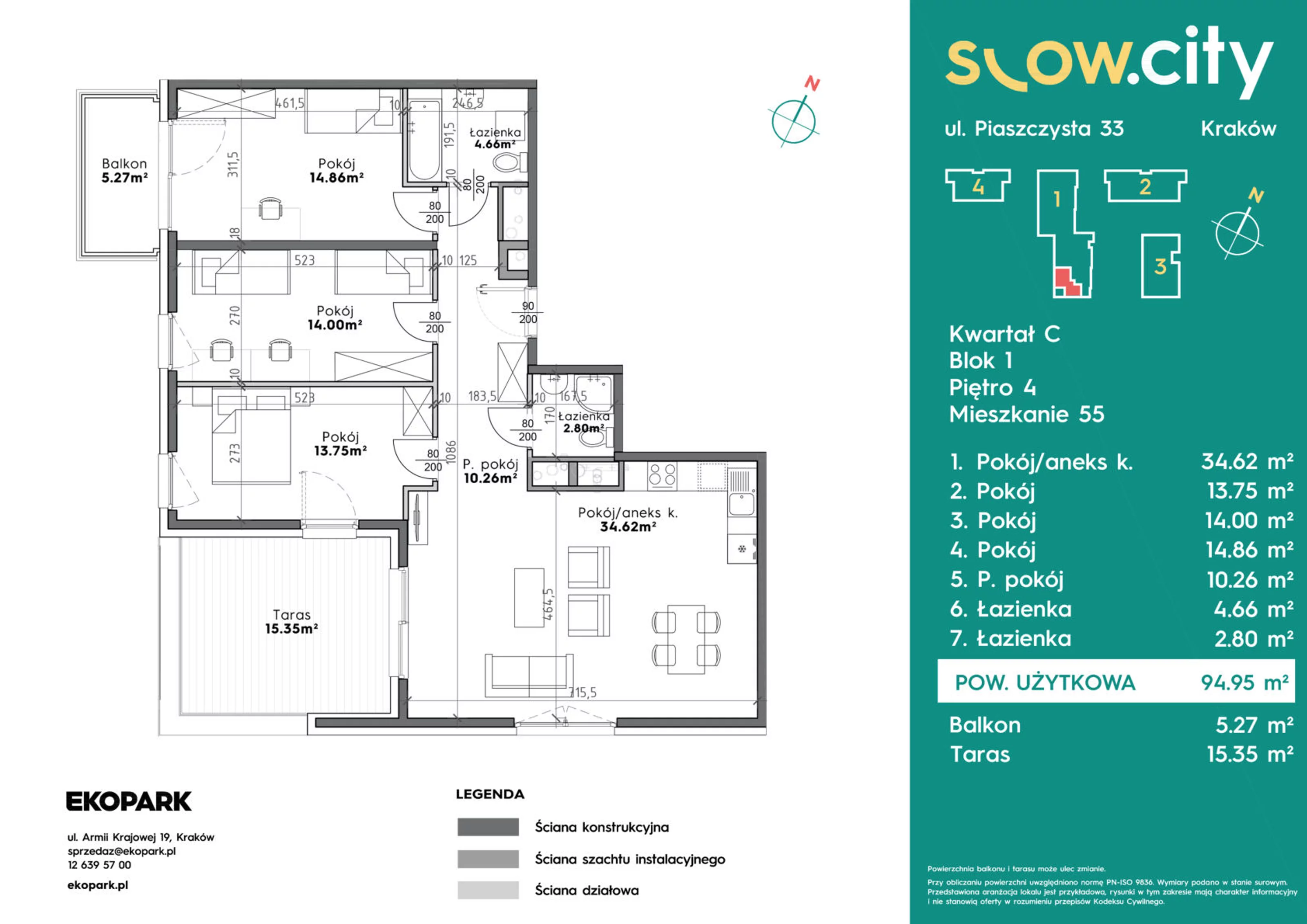 Mieszkanie 94,95 m², piętro 4, oferta nr C1-55, Slow City, Kraków, Prądnik Biały, ul. Piaszczysta