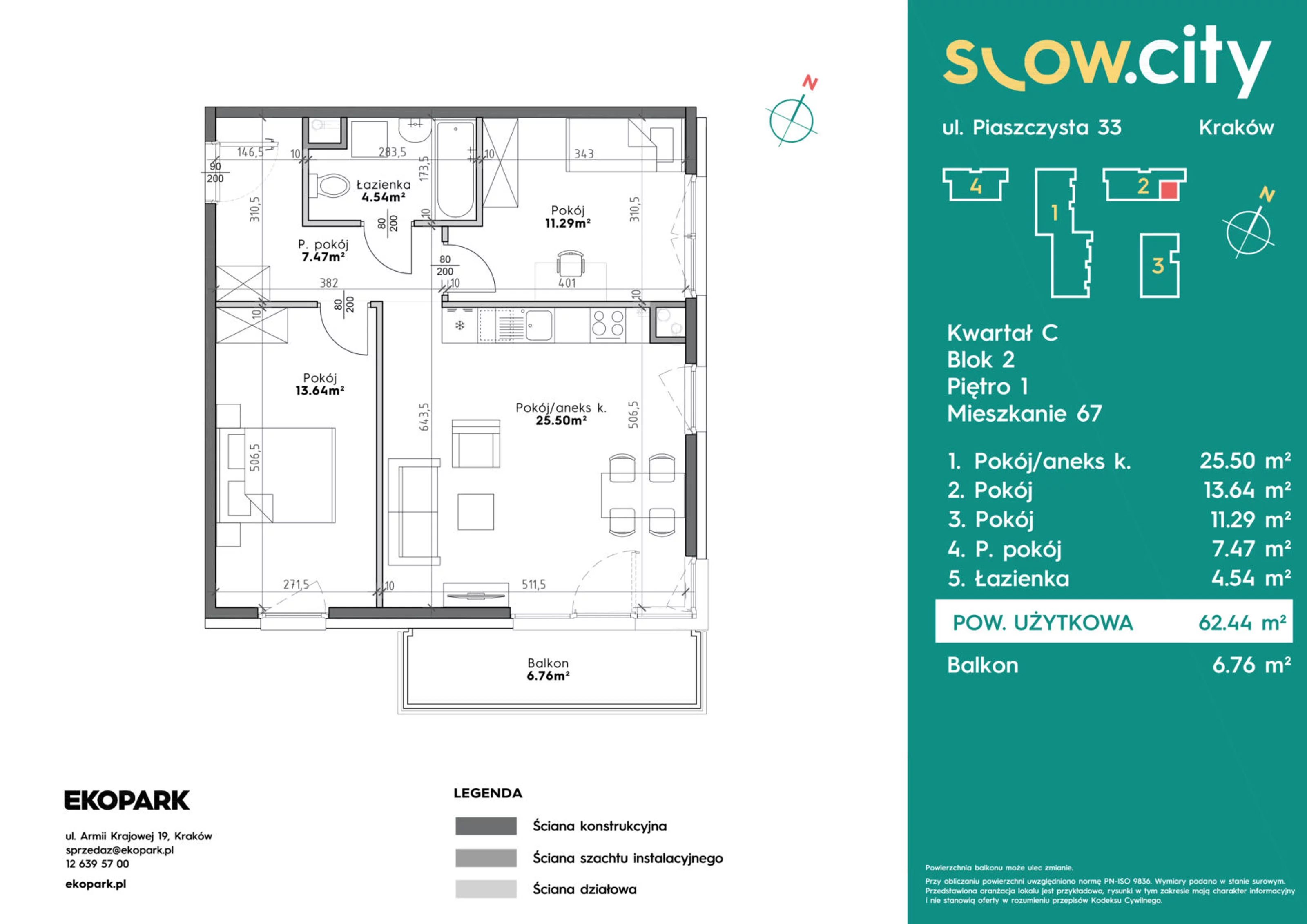 Mieszkanie 62,44 m², piętro 1, oferta nr C2-67, Slow City, Kraków, Prądnik Biały, ul. Piaszczysta