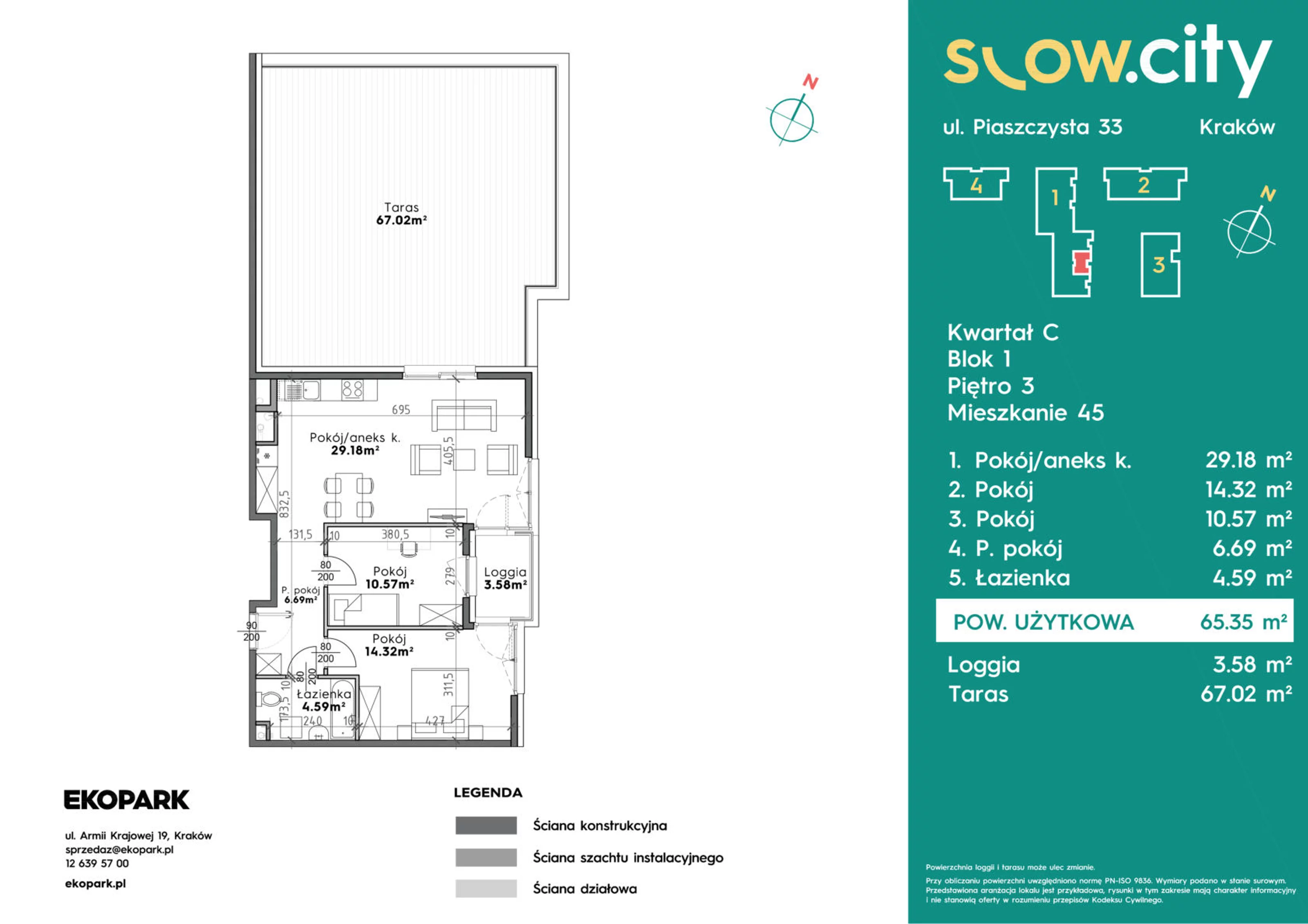 Mieszkanie 65,35 m², piętro 3, oferta nr C1-45, Slow City, Kraków, Prądnik Biały, ul. Piaszczysta