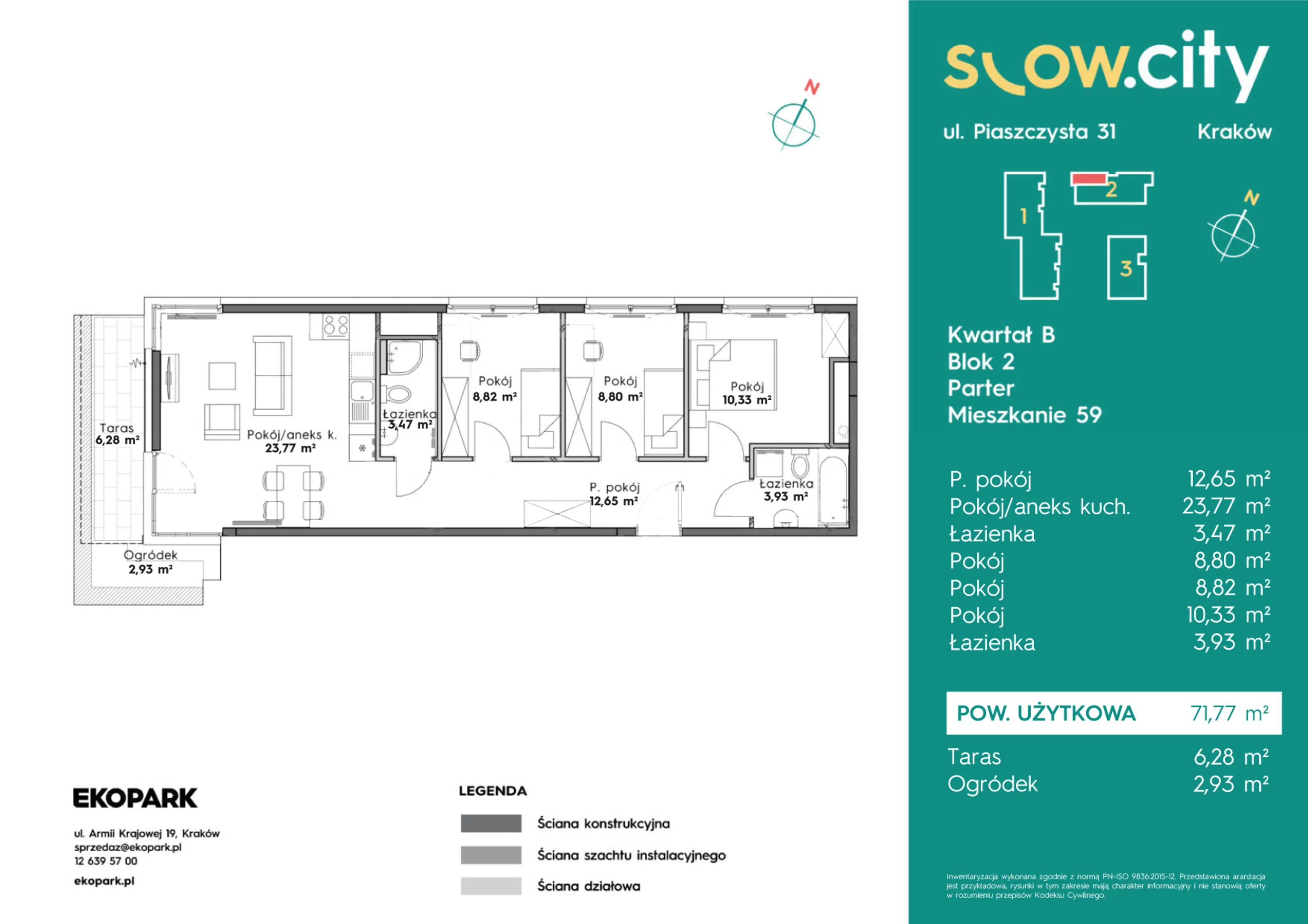 4 pokoje, mieszkanie 71,77 m², parter, oferta nr B2-59, Slow City, Kraków, Prądnik Biały, ul. Piaszczysta