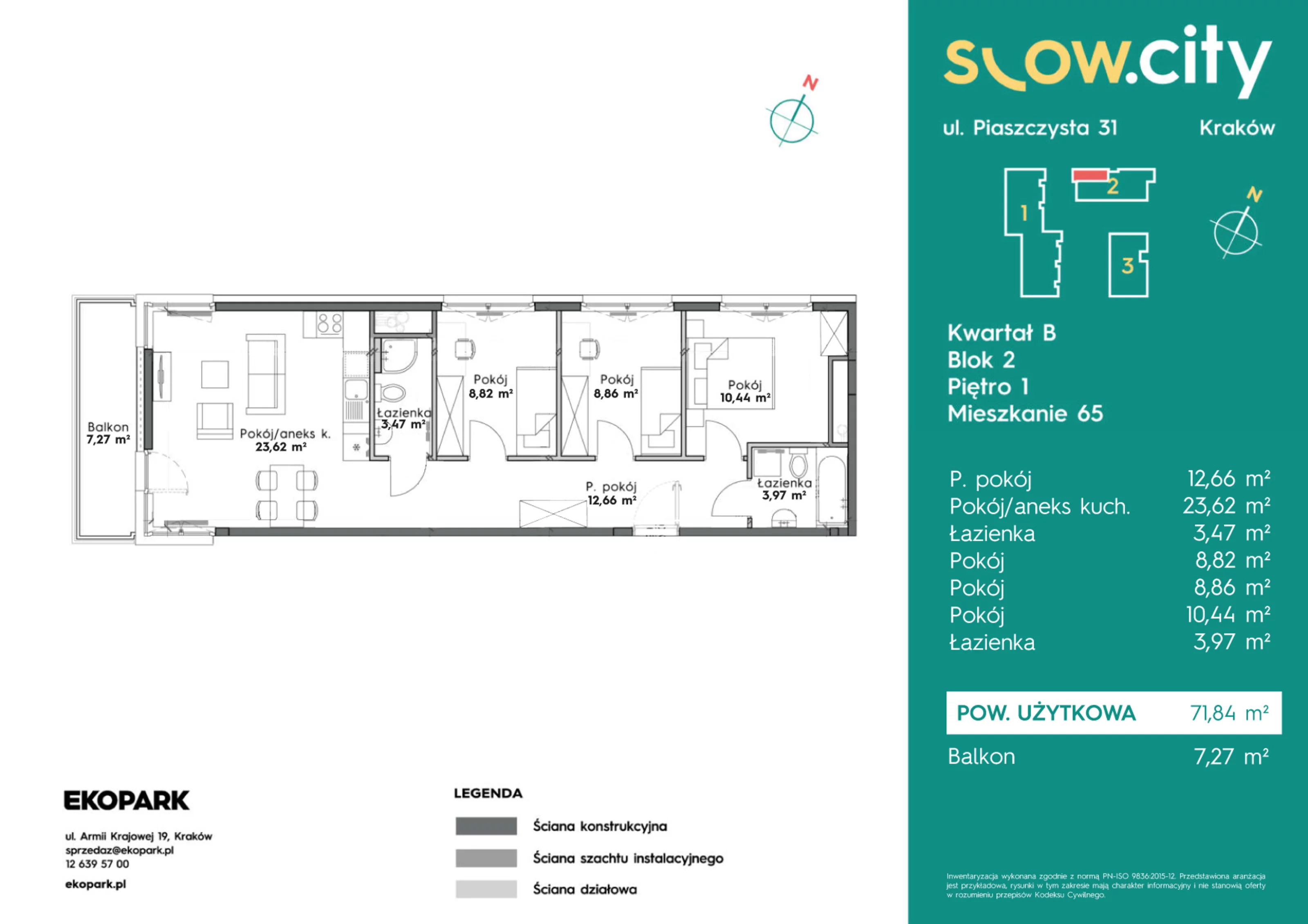 Mieszkanie 71,84 m², piętro 1, oferta nr B2-65, Slow City, Kraków, Prądnik Biały, ul. Piaszczysta