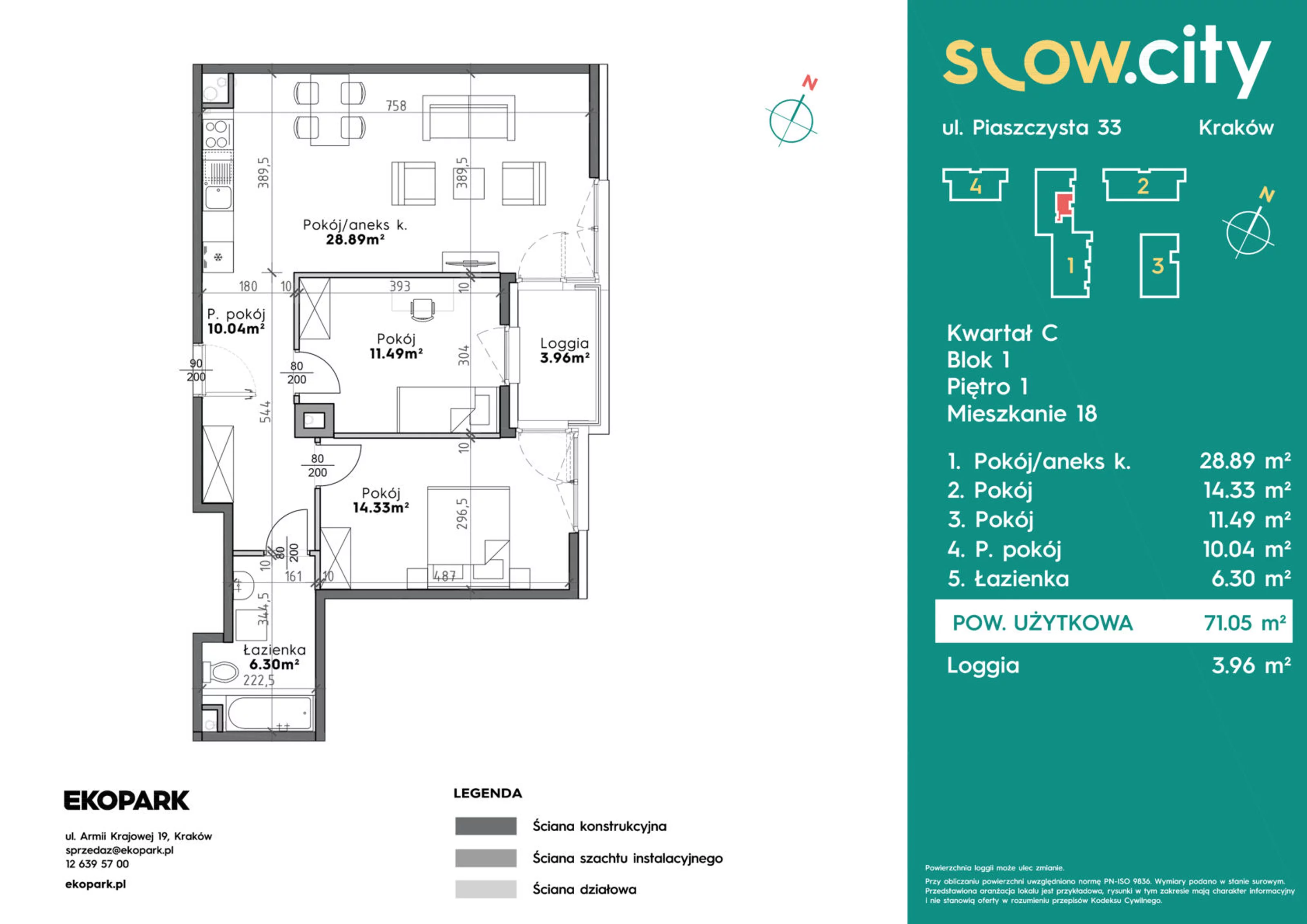 Mieszkanie 71,05 m², piętro 1, oferta nr C1-18, Slow City, Kraków, Prądnik Biały, ul. Piaszczysta