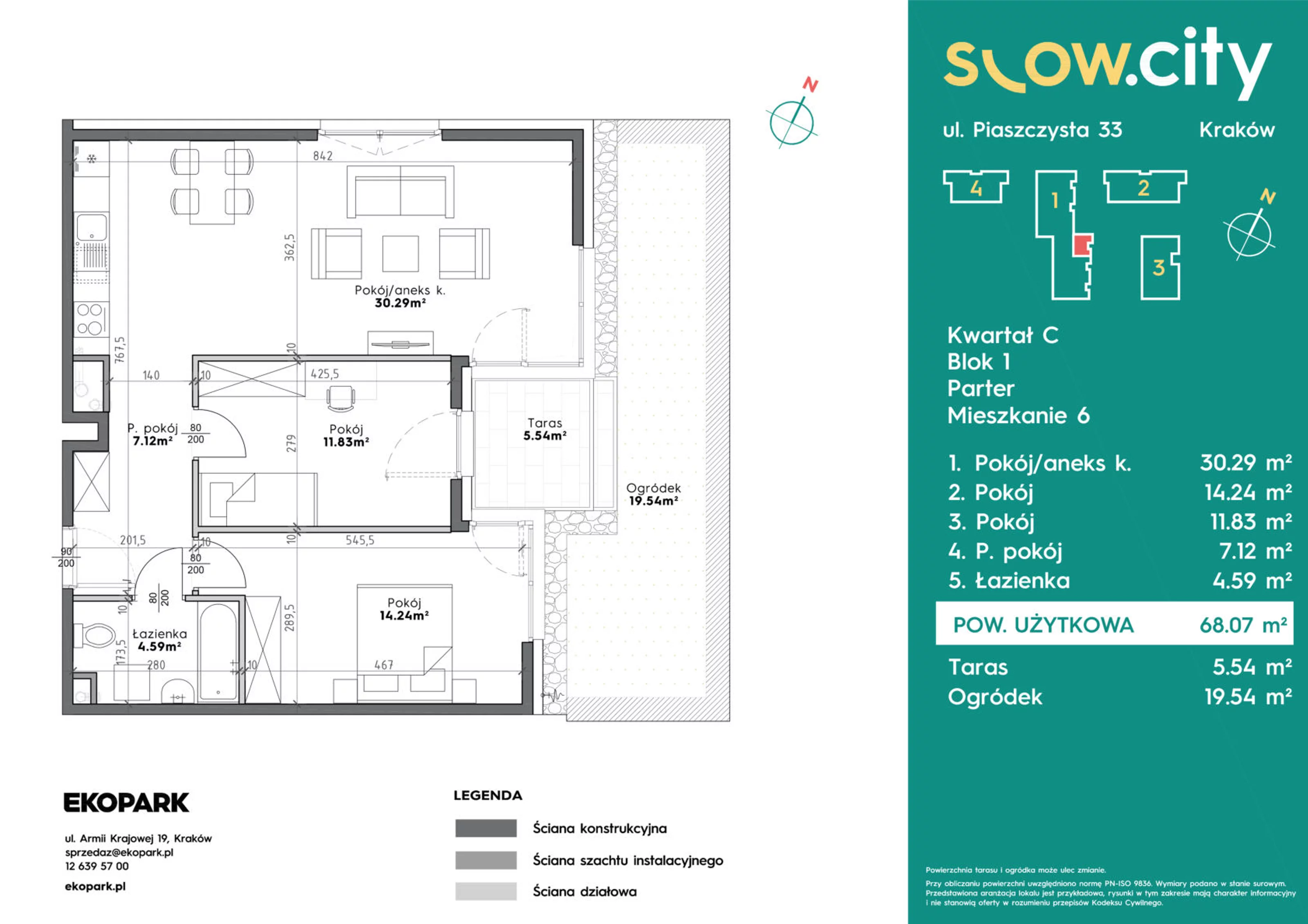 Mieszkanie 68,07 m², parter, oferta nr C1-6, Slow City, Kraków, Prądnik Biały, ul. Piaszczysta