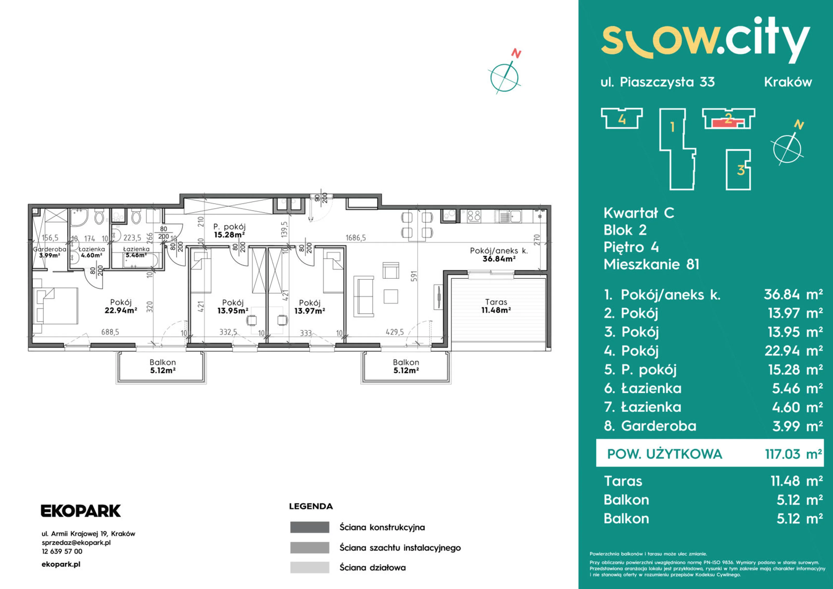 Mieszkanie 117,03 m², piętro 4, oferta nr C2-81, Slow City, Kraków, Prądnik Biały, ul. Piaszczysta