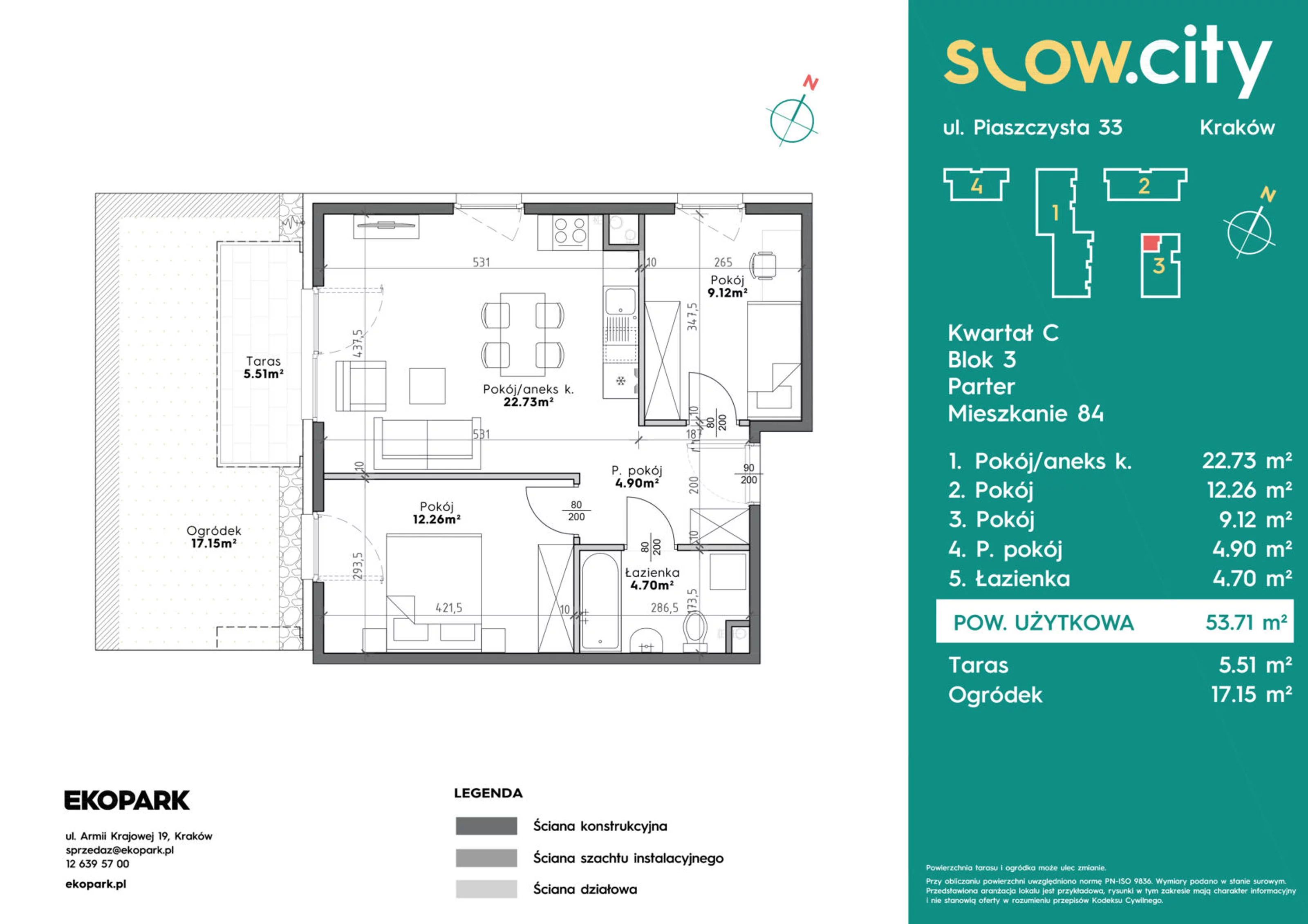 Mieszkanie 53,71 m², parter, oferta nr C3-84, Slow City, Kraków, Prądnik Biały, ul. Piaszczysta